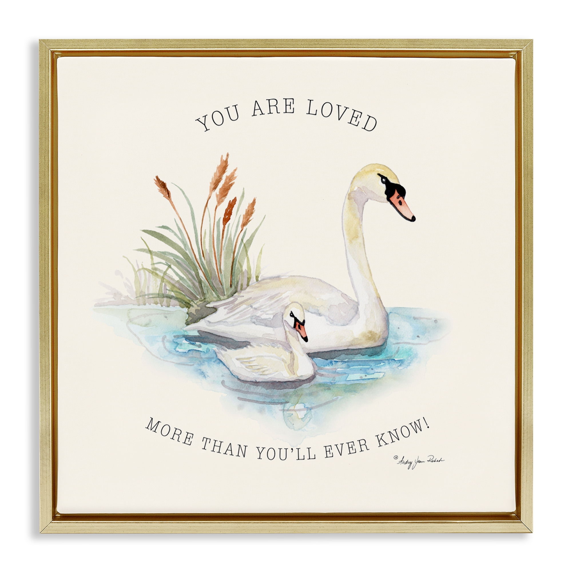 Stupell Industries More Than You Know Swans Gold Framed Floater Canvas Wall Art, design by Audrey Jeanne Roberts