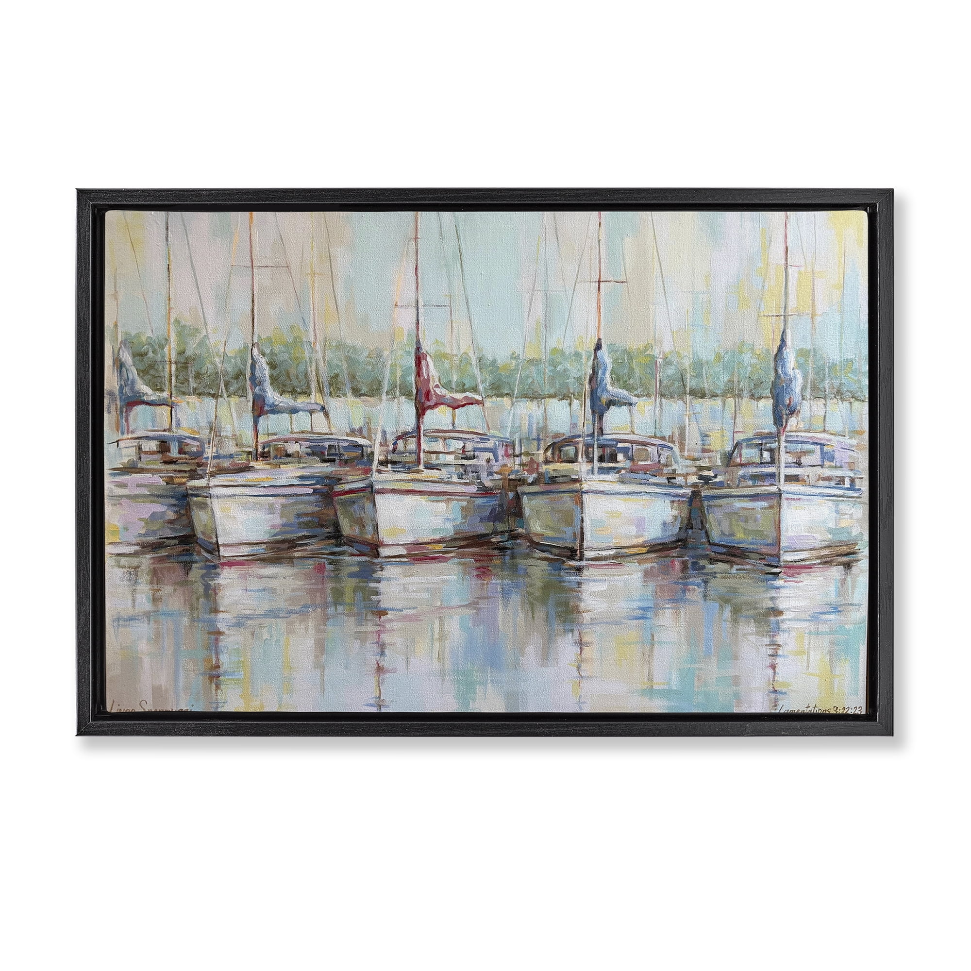 Stupell Industries Morning At The Marina Black Framed Floater Canvas Wall Art, design by Linda Sperruzzi