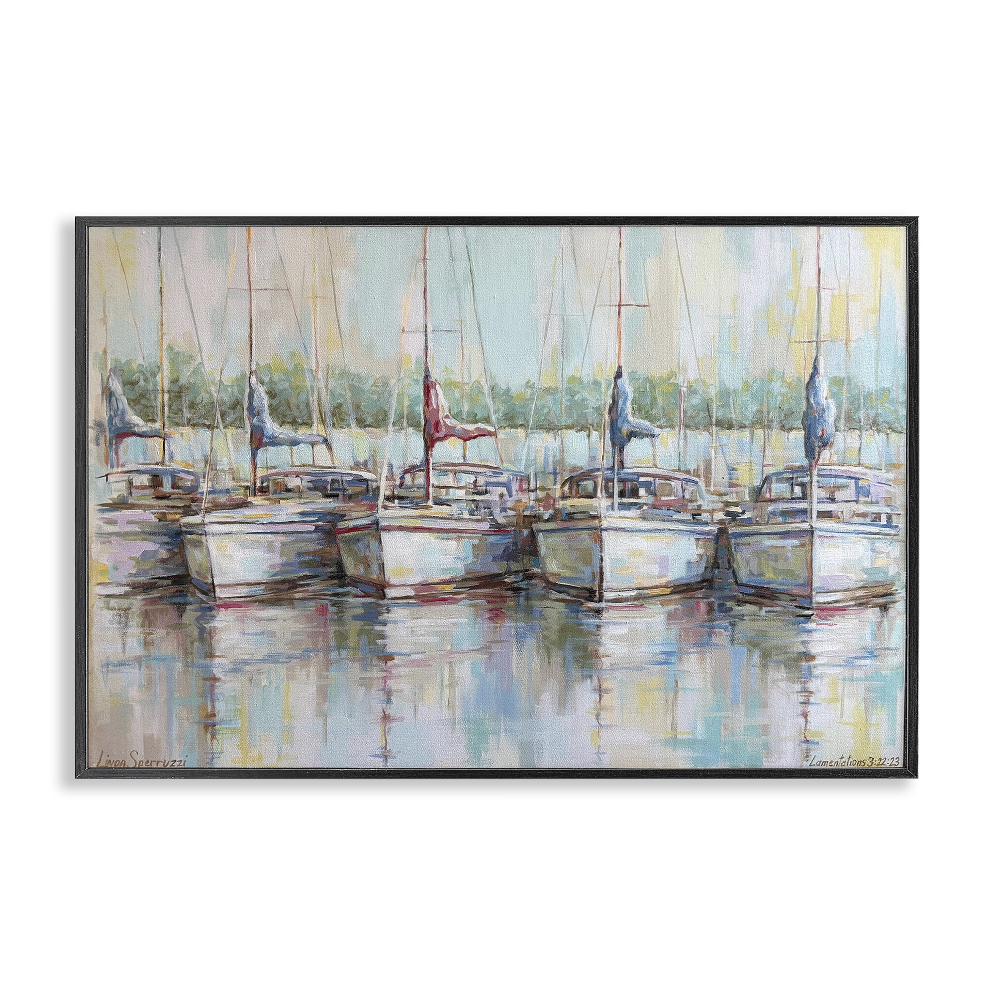Stupell Industries Morning At The Marina Black Framed Giclee Art, design by Linda Sperruzzi