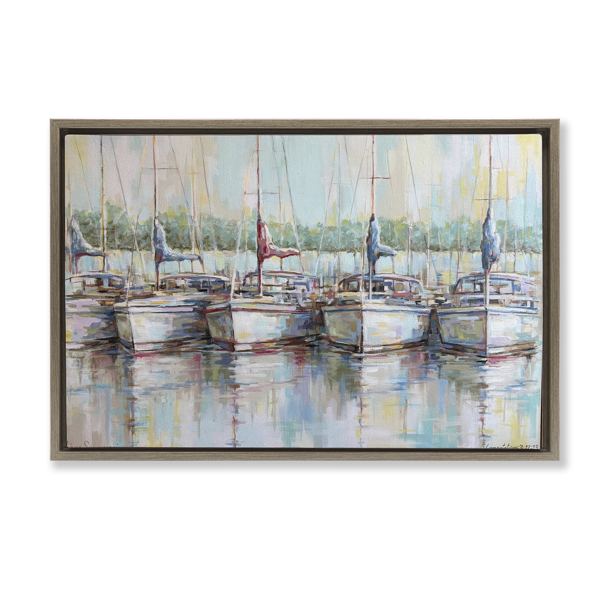 Stupell Industries Morning At The Marina Brown Framed Floater Canvas Wall Art, design by Linda Sperruzzi