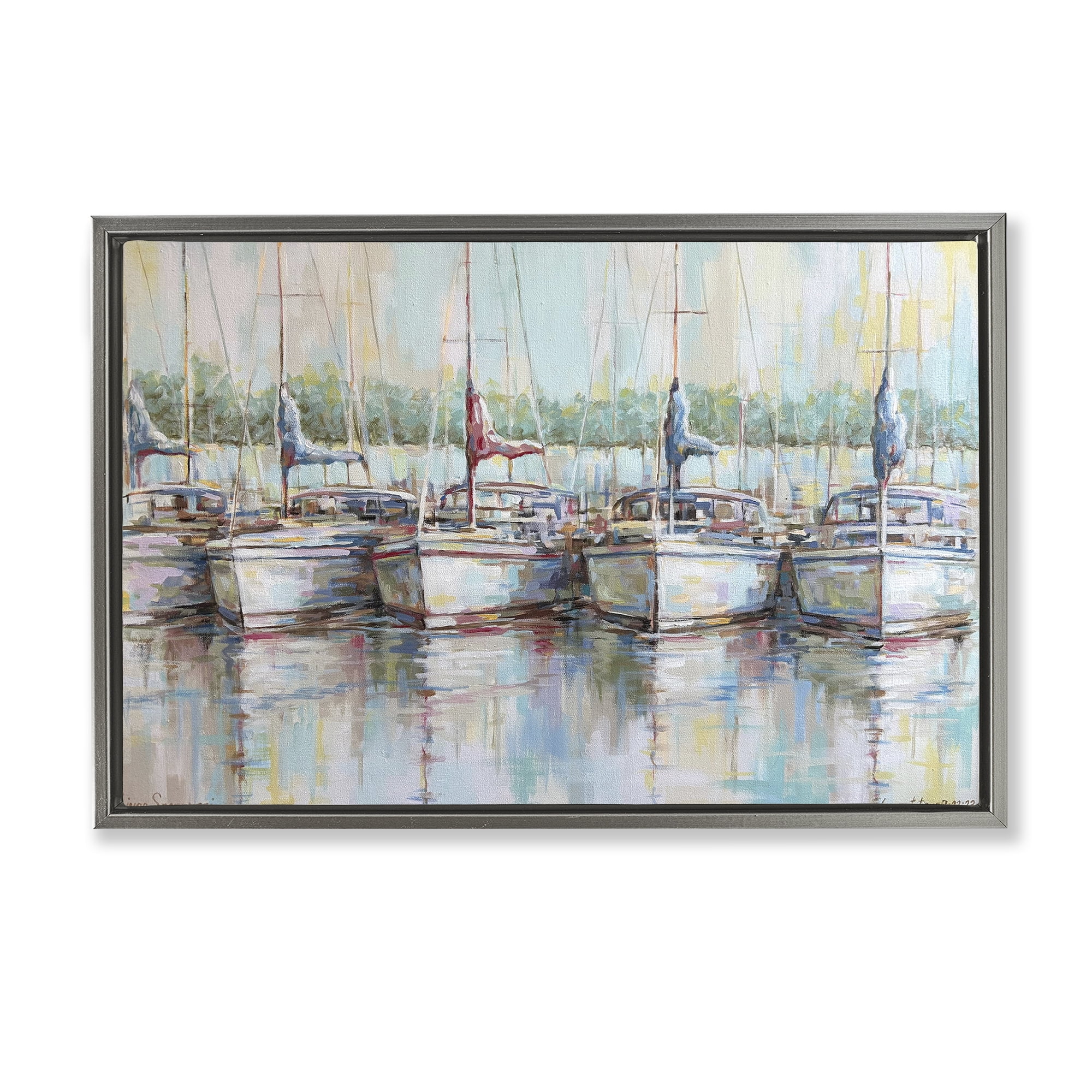 Stupell Industries Morning At The Marina Gray Framed Floater Canvas Wall Art, design by Linda Sperruzzi