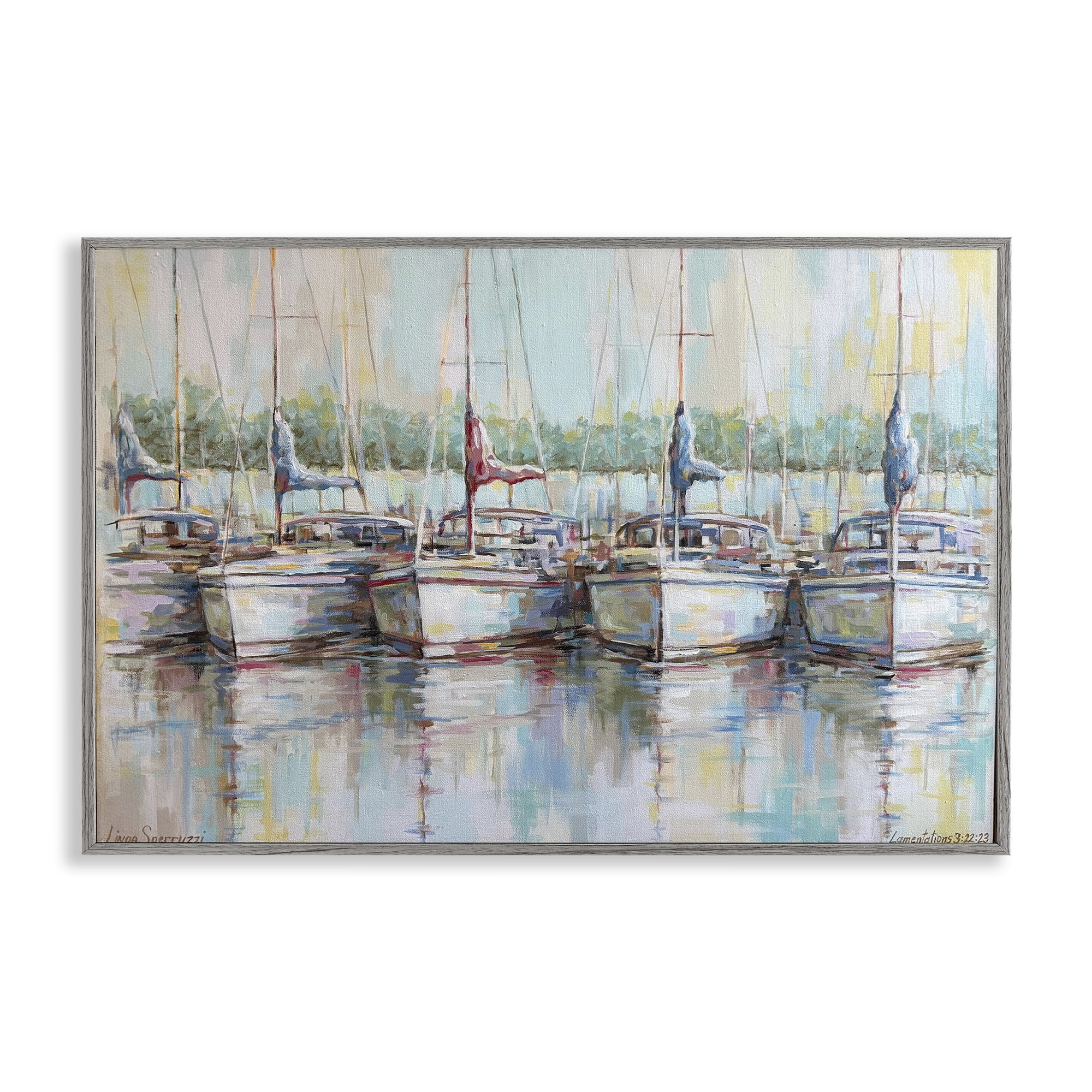 Stupell Industries Morning At The Marina Gray Framed Giclee Art, design by Linda Sperruzzi