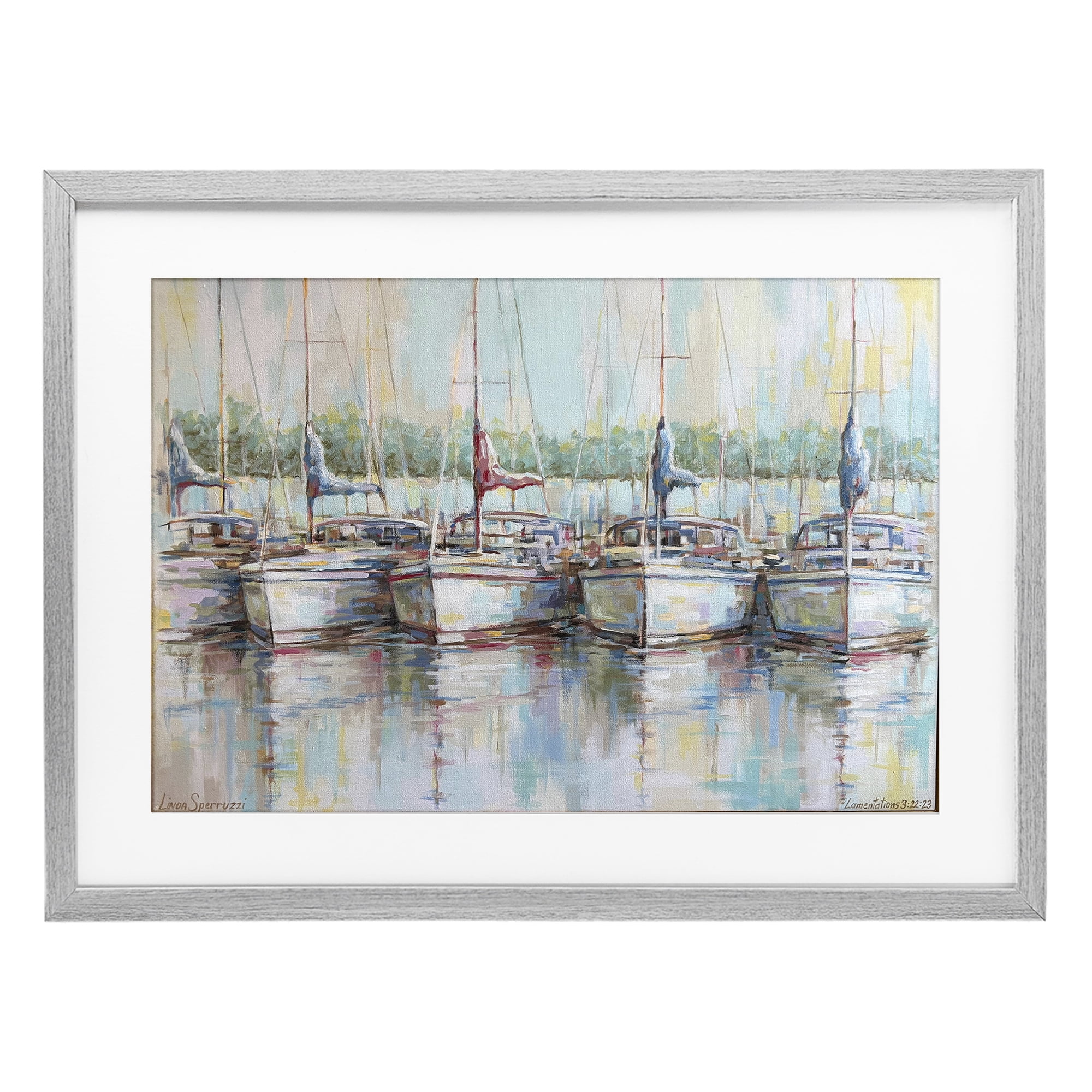 Stupell Industries Morning At The Marina Gray Framed Print Under Glass, design by Linda Sperruzzi
