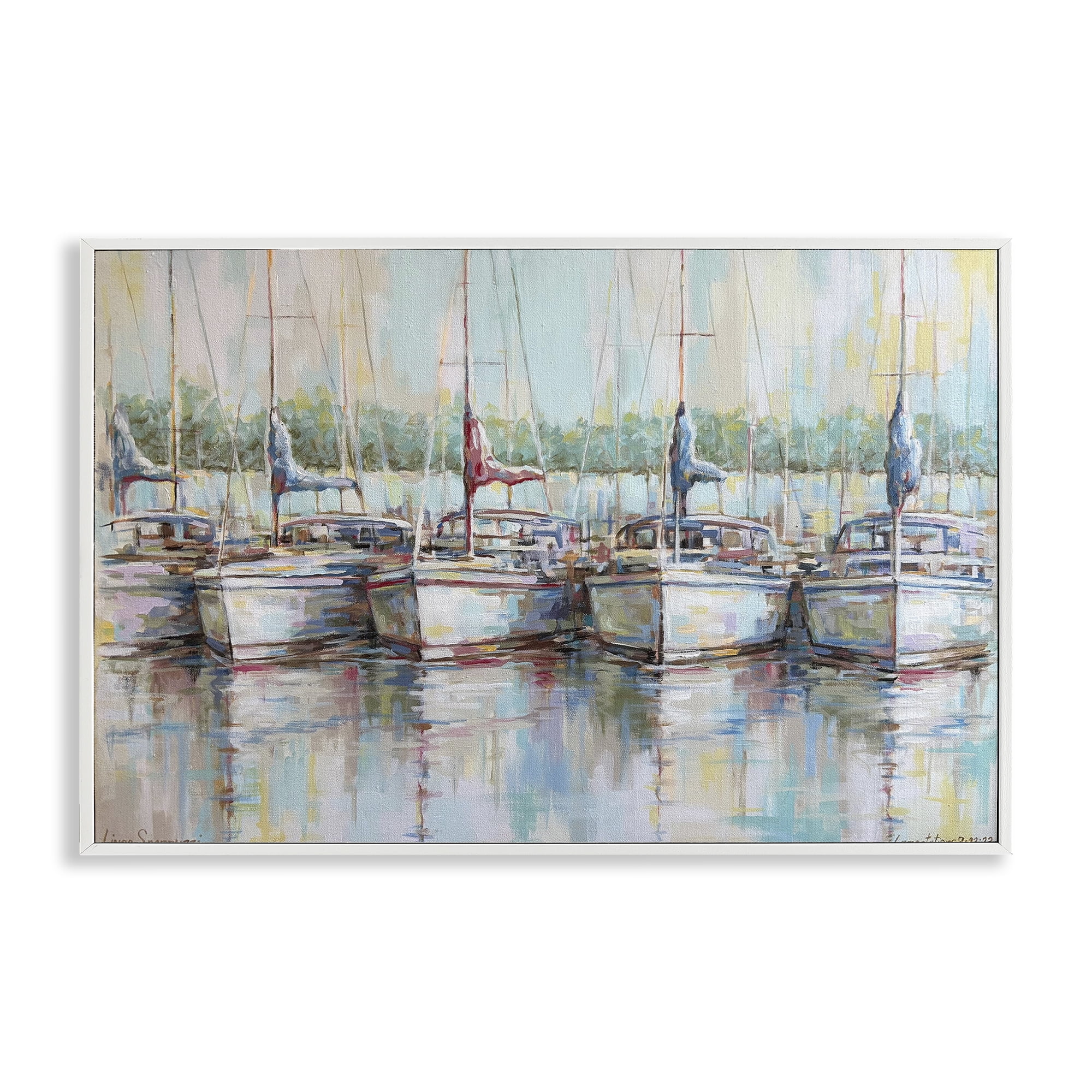Stupell Industries Morning At The Marina White Framed Giclee Art, design by Linda Sperruzzi