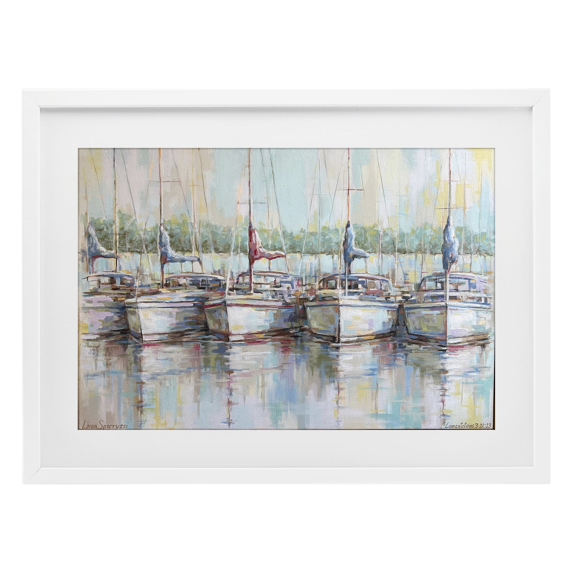 Stupell Industries Morning At The Marina White Framed Print Under Glass, design by Linda Sperruzzi