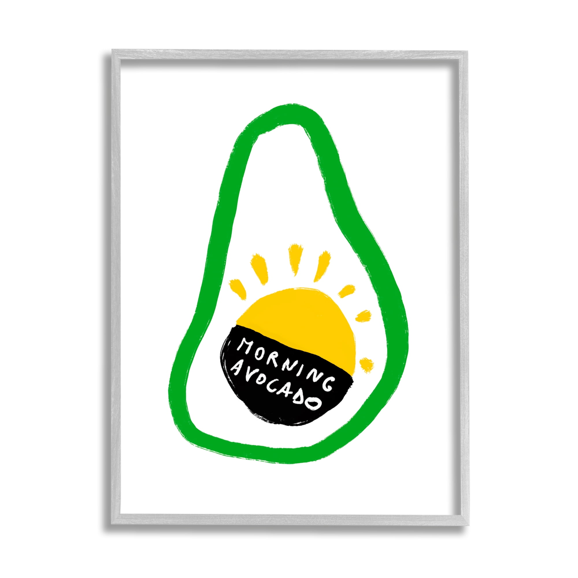 Stupell Industries Morning Avocado with Sunrise Modern Shape Abstraction Food & Beverage Painting Gray Framed Art Print Wall Art, 11 x 14