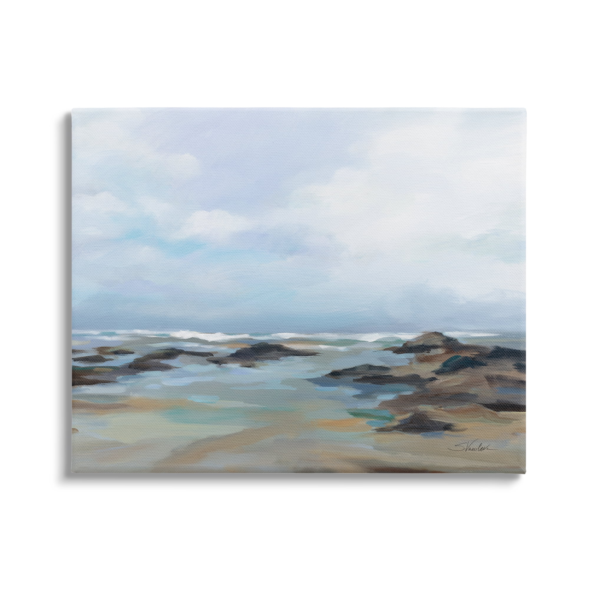 Stupell Industries Morning Beach Painting Nature Painting Gallery Wrapped Canvas Print Wall Art, 40 x 30