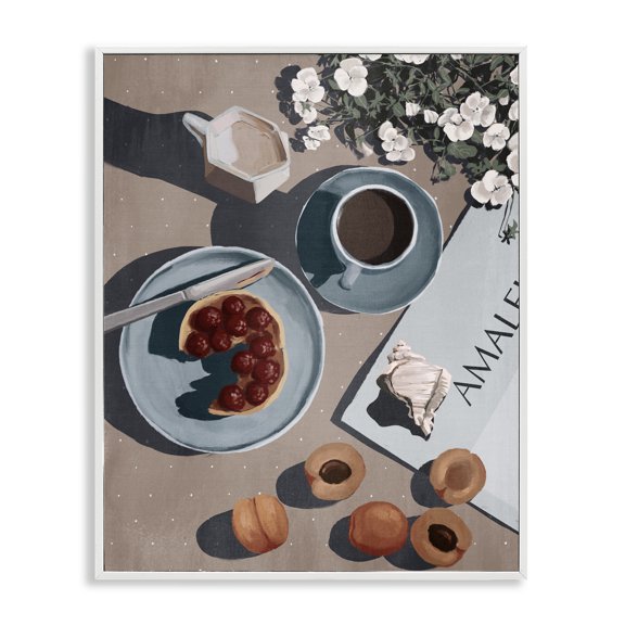 Stupell Industries Morning Brunch Fruit & Coffee White Framed Giclee Art design by Anna Lischenko, 30 x 24