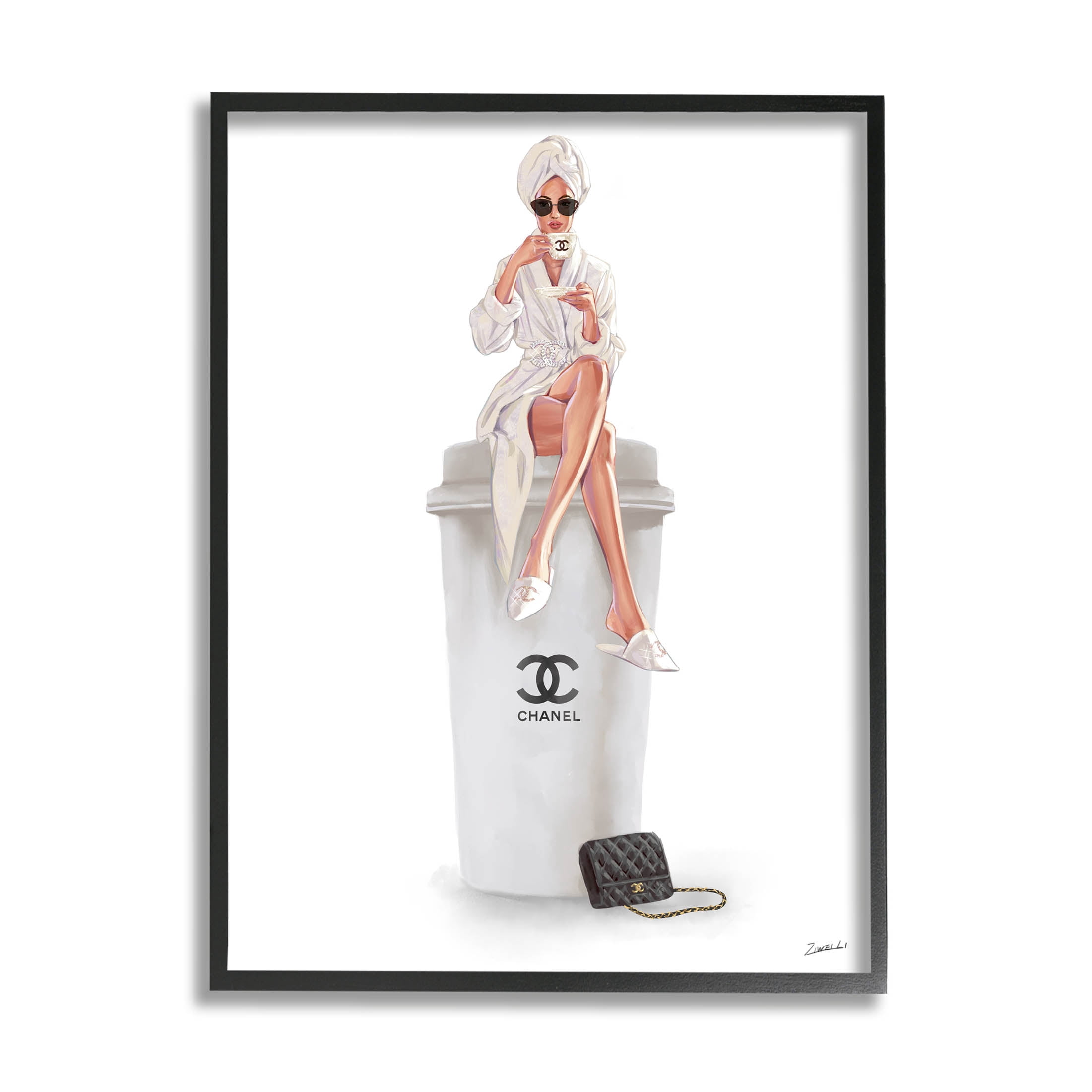 Stupell Industries Morning Brunch Glam Girl Sipping Coffee Graphic Art Black Framed Art Print Wall Art, Design by Ziwei Li