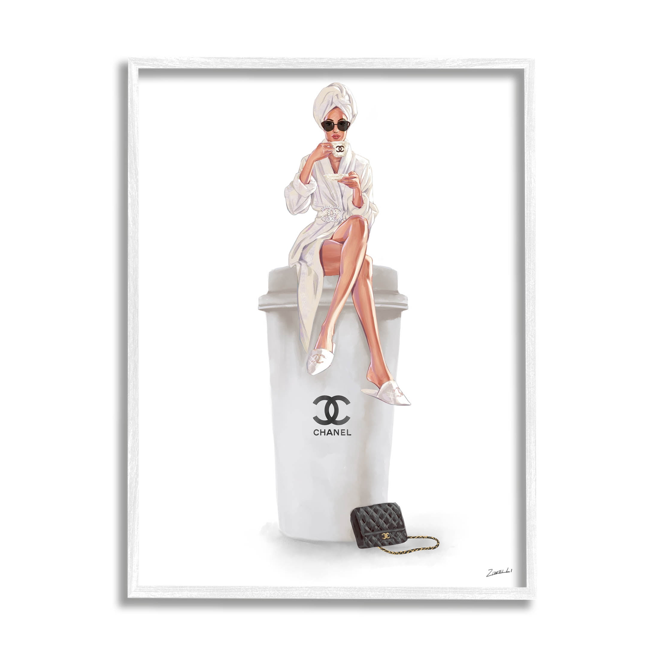 Stupell Industries Morning Brunch Glam Girl Sipping Coffee Graphic Art White Framed Art Print Wall Art, Design by Ziwei Li