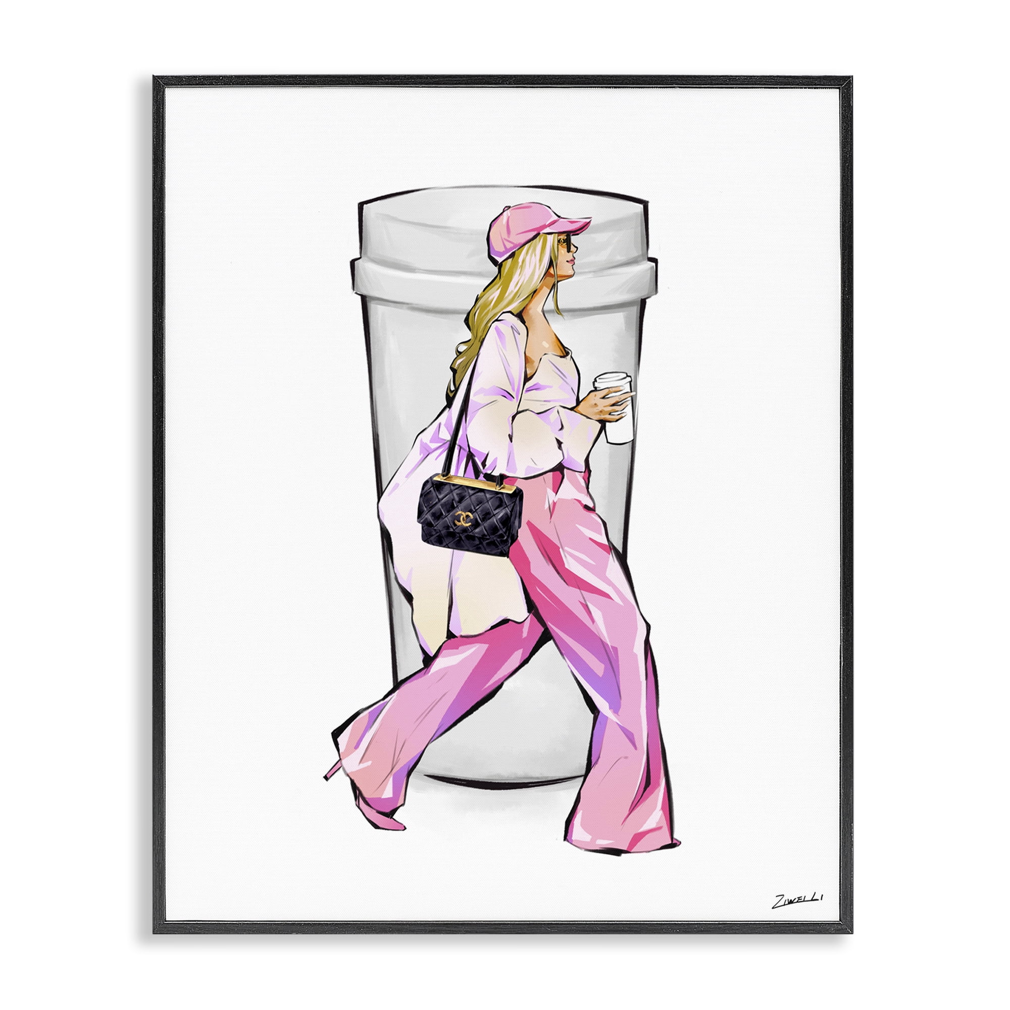 Stupell Industries Morning Coffee Fashionista Food & Beverage Painting Black Framed Art Print Wall Art, 11 x 14