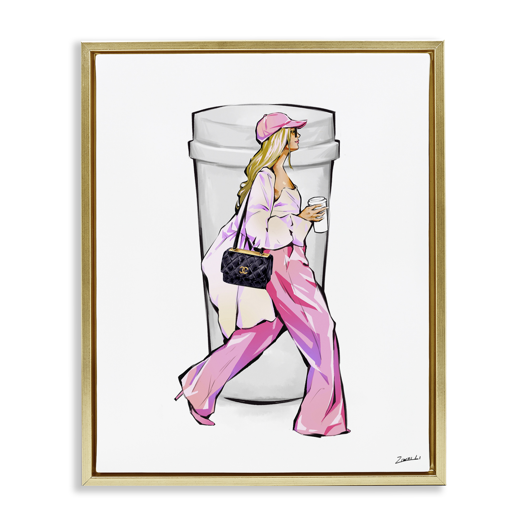 Stupell Industries Morning Coffee Fashionista Food & Beverage Painting Gold Floater Framed Canvas Art Print Wall Art, 25 x 31