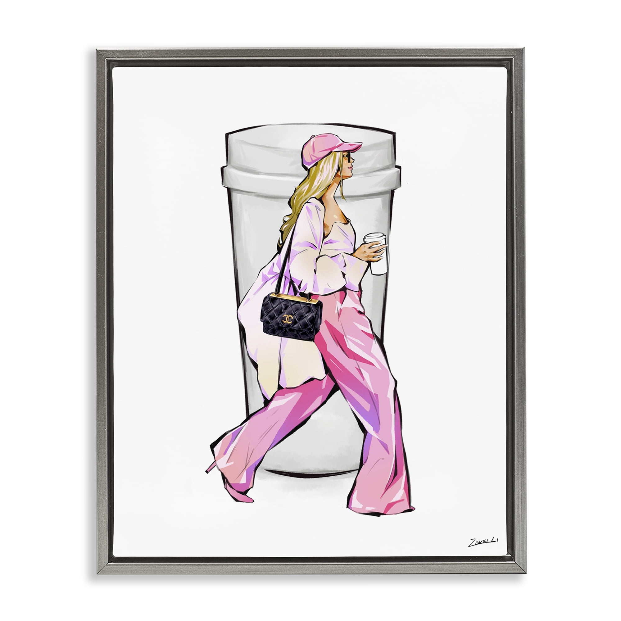 Stupell Industries Morning Coffee Fashionista Food & Beverage Painting Gray Floater Framed Canvas Art Print Wall Art, 25 x 31