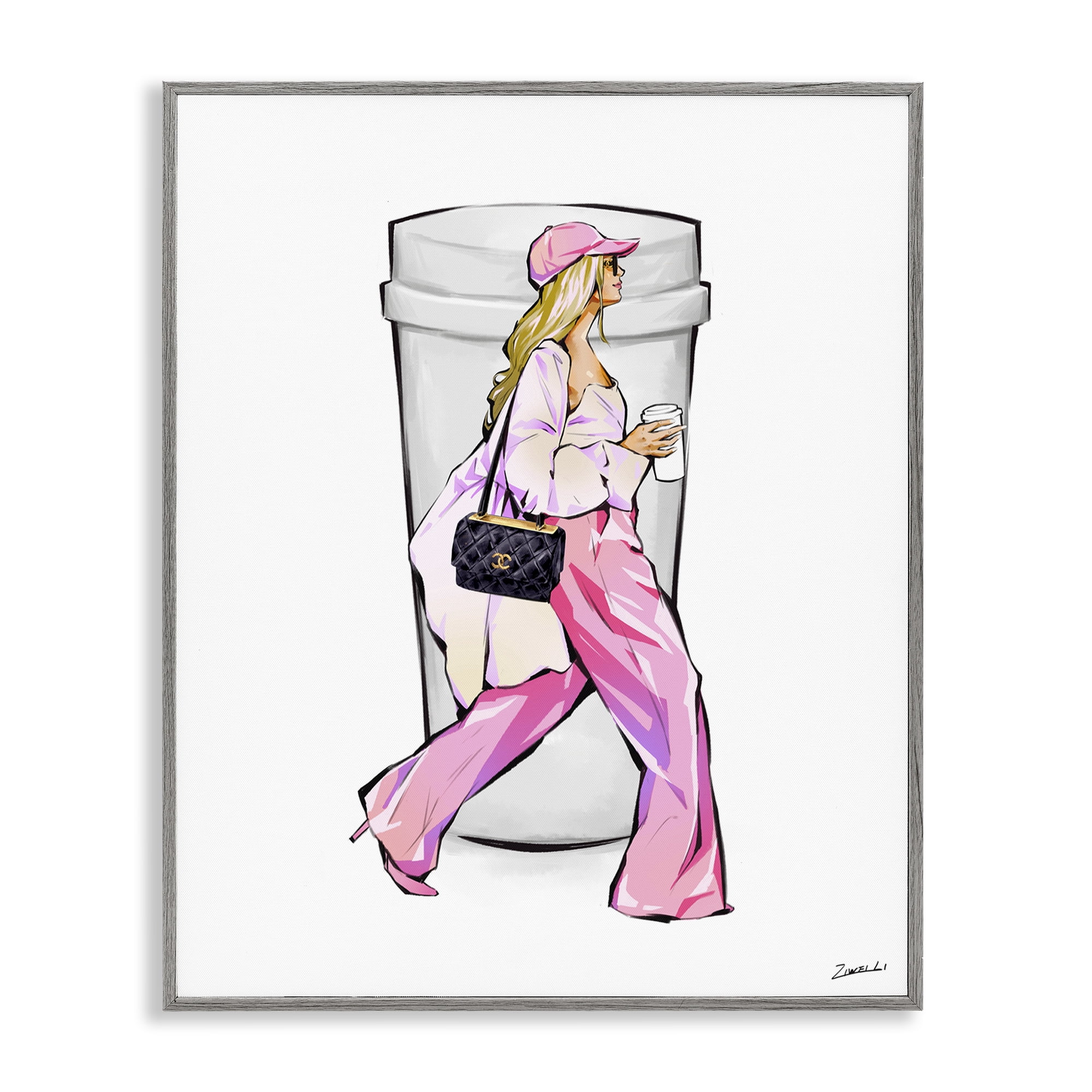 Stupell Industries Morning Coffee Fashionista Food & Beverage Painting Gray Framed Art Print Wall Art, 24 x 30