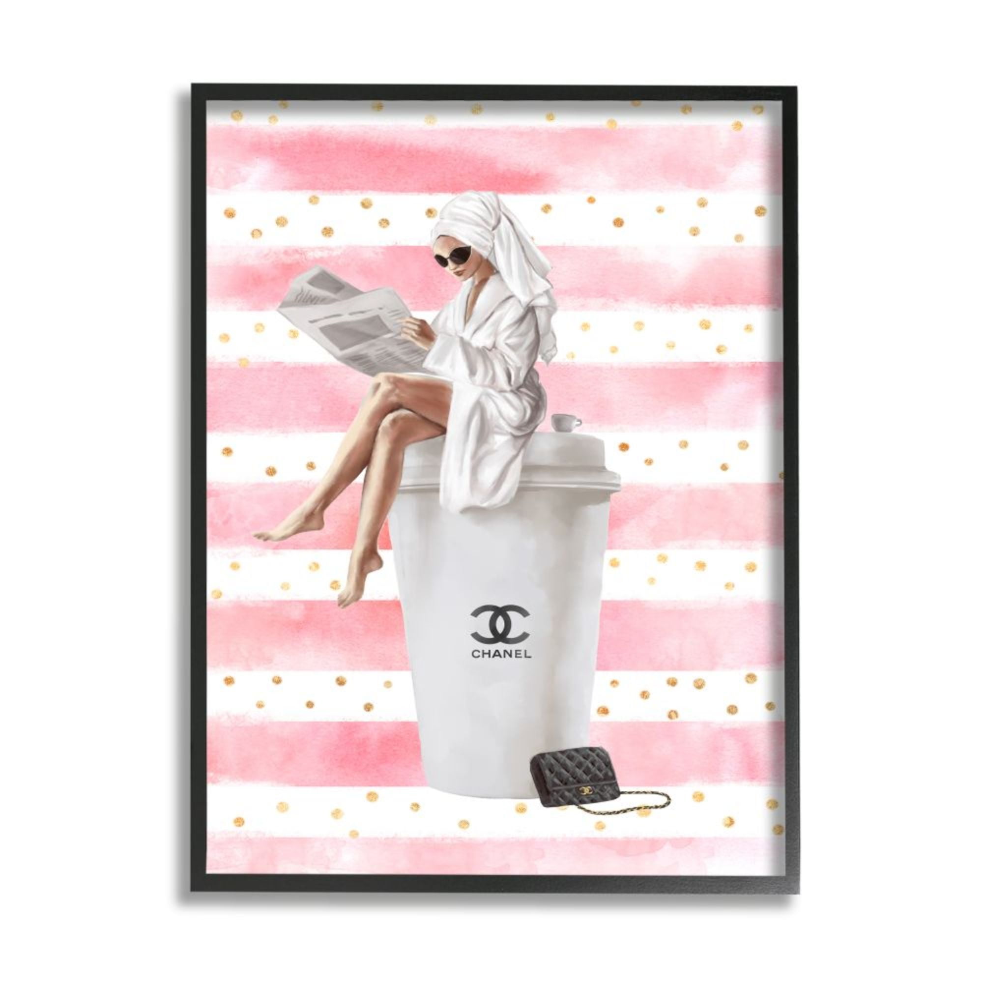 Stupell Industries Morning Coffee Fashionista Polka Dot Stripes Design by Ziwei Li, 16" x 20", Black Framed