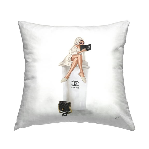 Stupell Industries Morning Coffee Trendy Glam Woman Sitting Design by Ziwei Li Throw Pillow