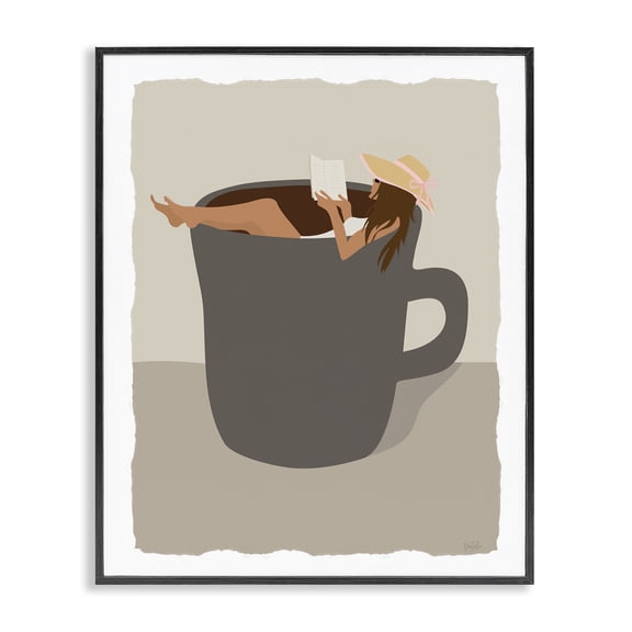 Stupell Industries Morning Coffee & Woman Food & Beverage Painting Black Framed Art Print Wall Art, 16 x 20