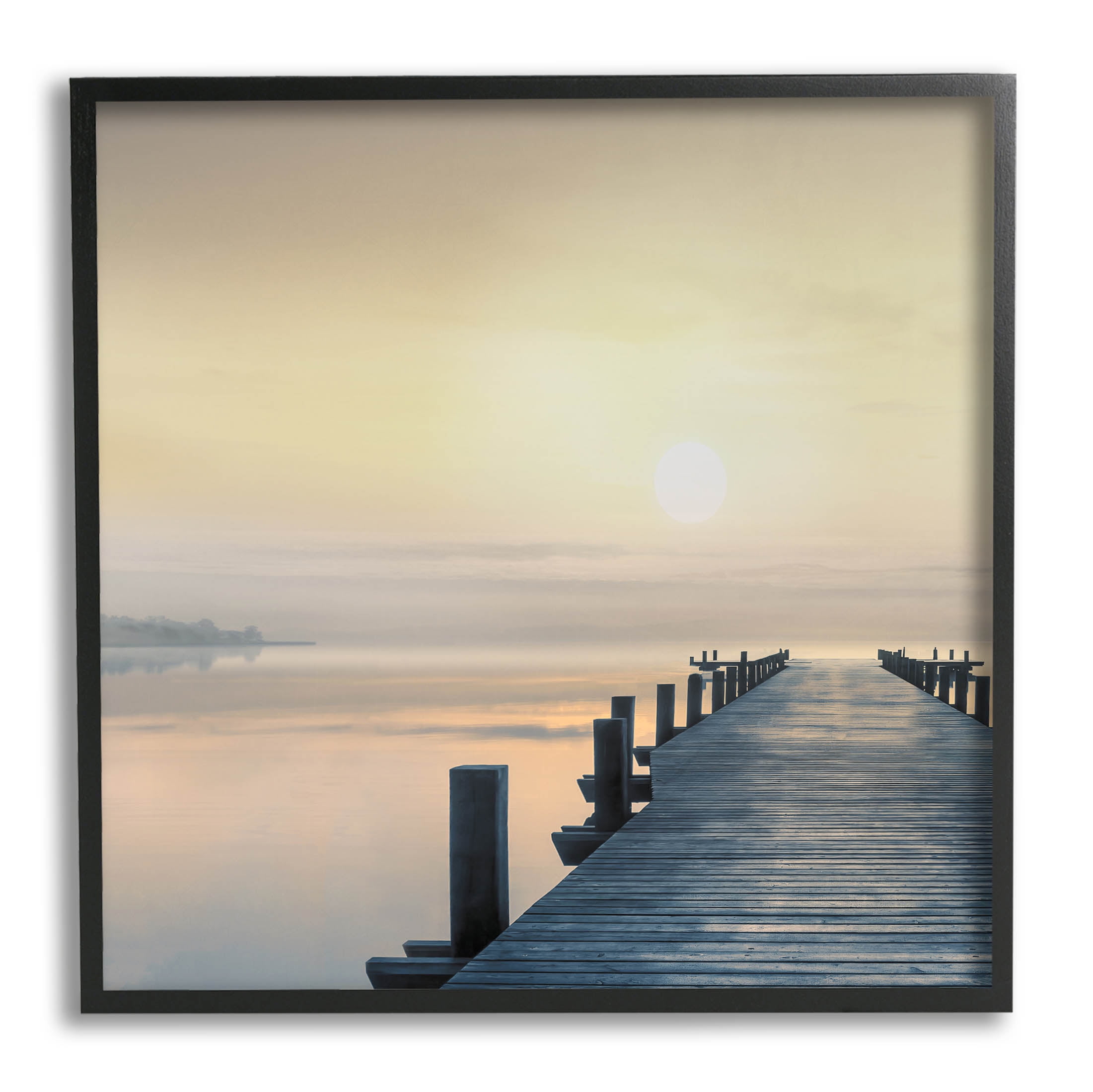 Stupell Industries Morning Dock Waterfront Sunrise Photograph Black Framed Art Print Wall Art, Design by Mike Calascibetta