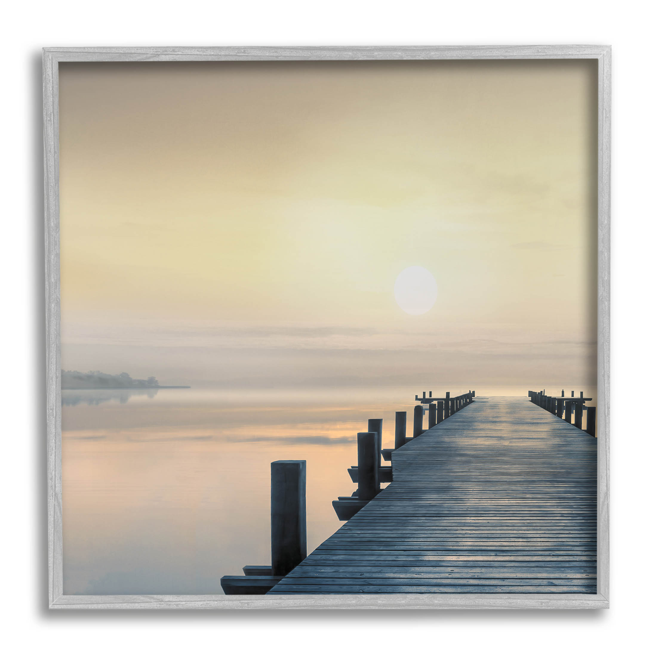 Stupell Industries Morning Dock Waterfront Sunrise Photograph Gray Framed Art Print Wall Art, Design by Mike Calascibetta