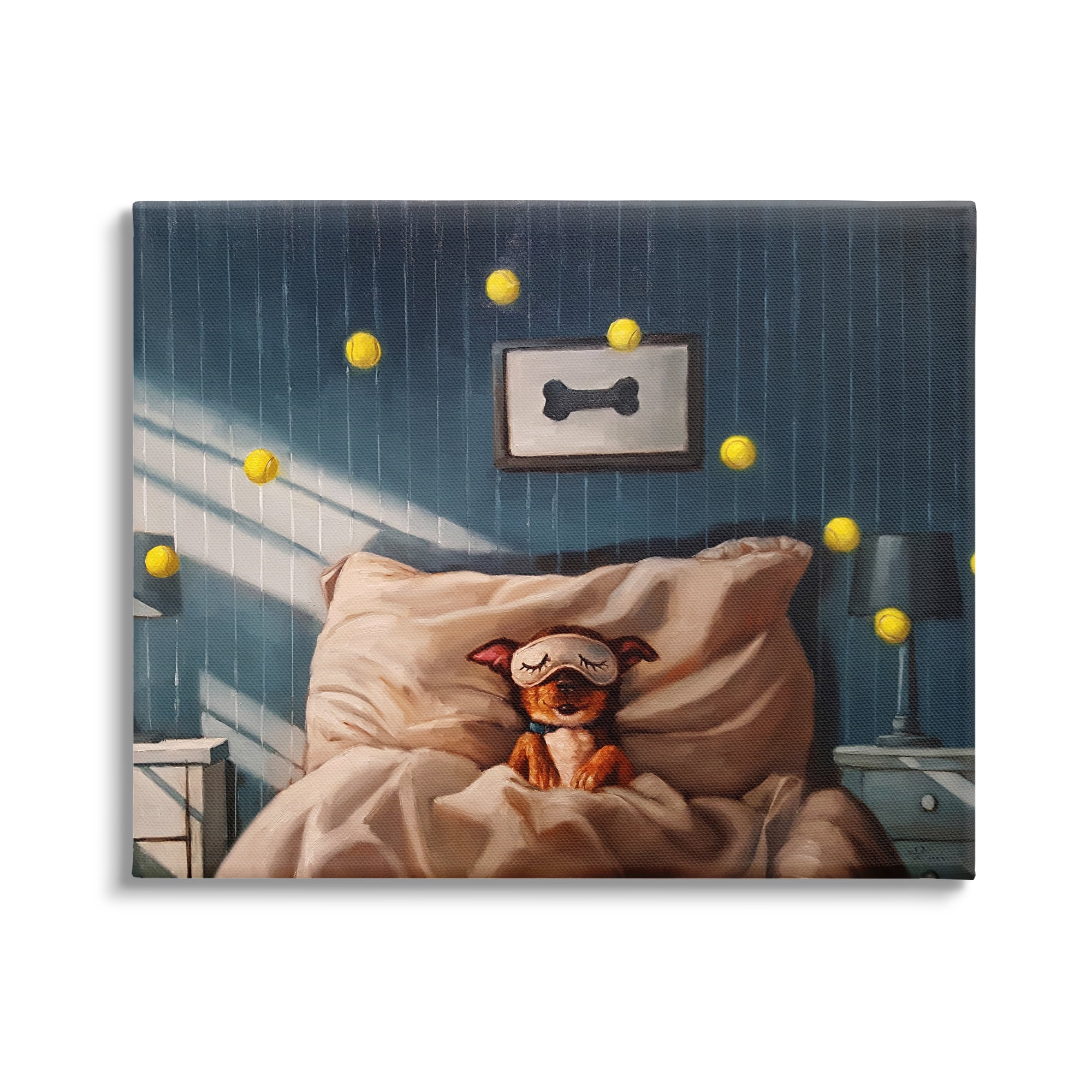 Stupell Industries Morning Dog Sleeping Eye Mask Bouncing Tennis Balls Canvas Wall Art, 20 x 16, Design by Lucia Heffernan