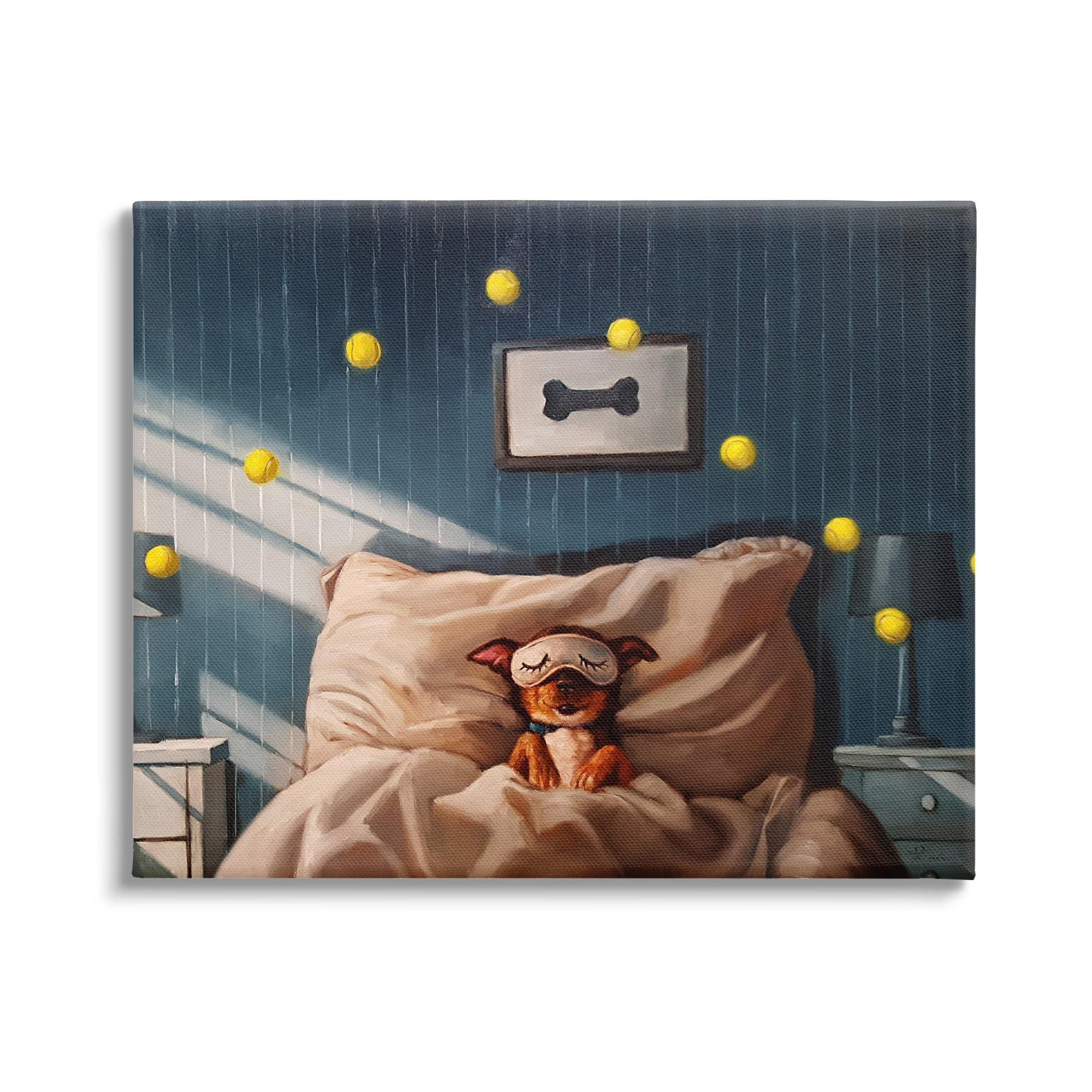 Stupell Industries Morning Dog Sleeping Eye Mask Bouncing Tennis Balls Canvas Wall Art, 30 x 24, Design by Lucia Heffernan
