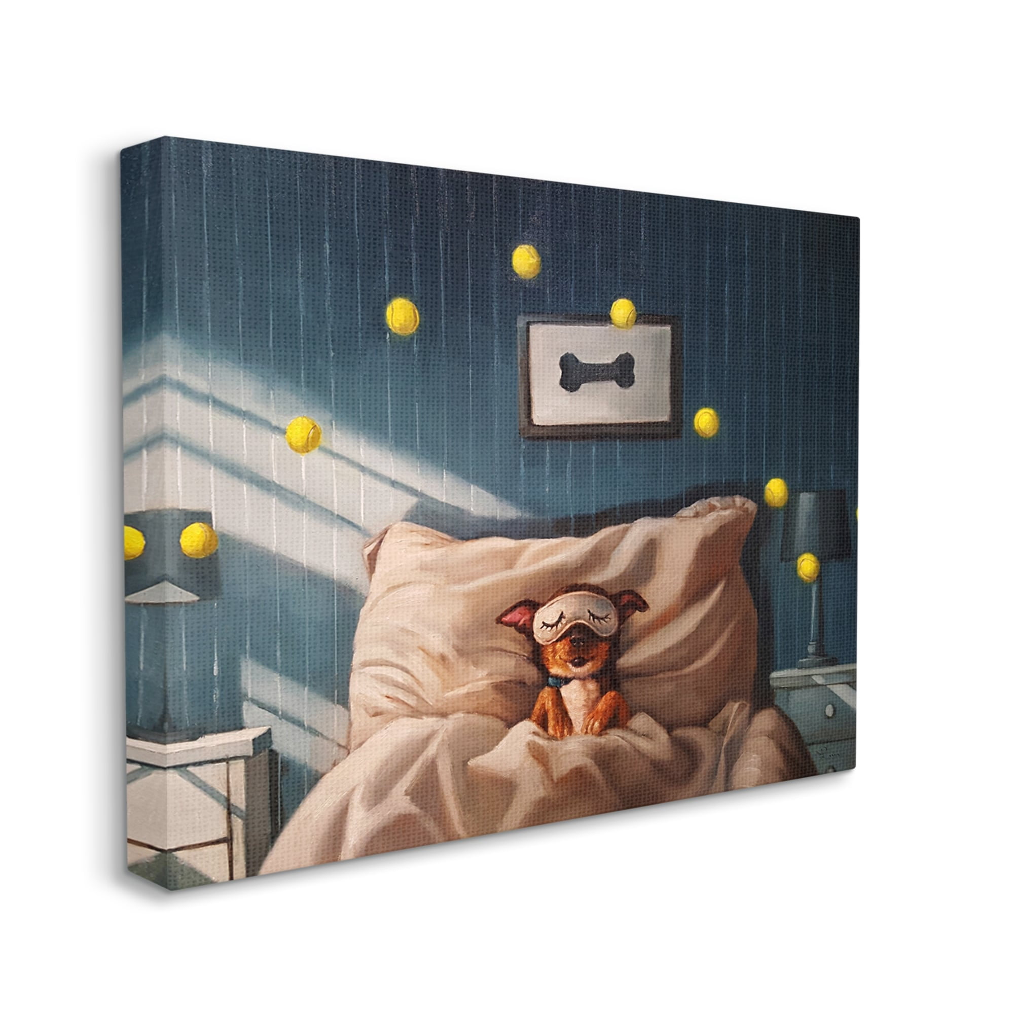 Stupell Industries Morning Dog Sleeping Eye Mask Bouncing Tennis Balls Canvas Wall Art, 40 x 30, Design by Lucia Heffernan