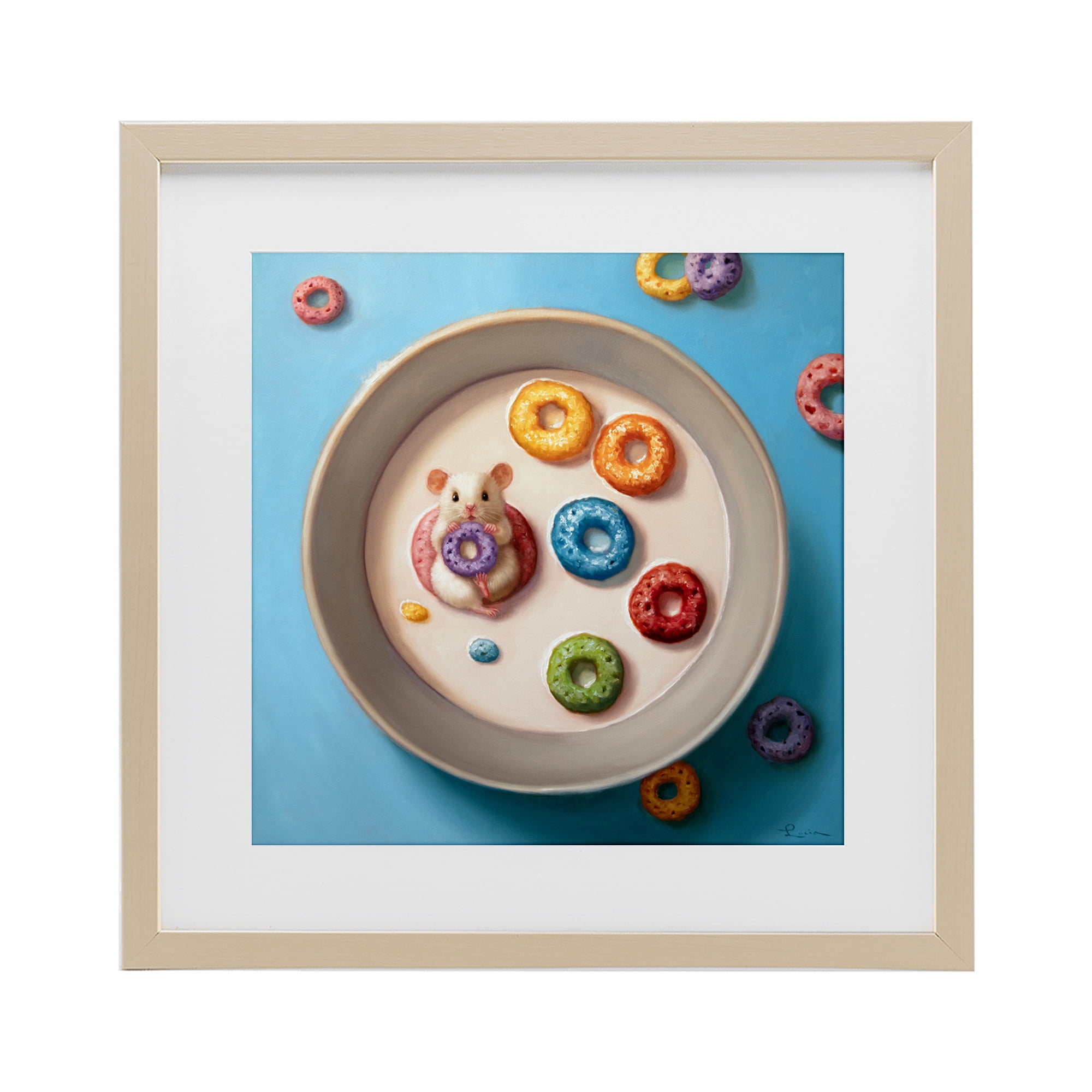 Stupell Industries Morning Dunk Cereal Mouse Birch Framed Print Under Glass, design by Lucia Heffernan