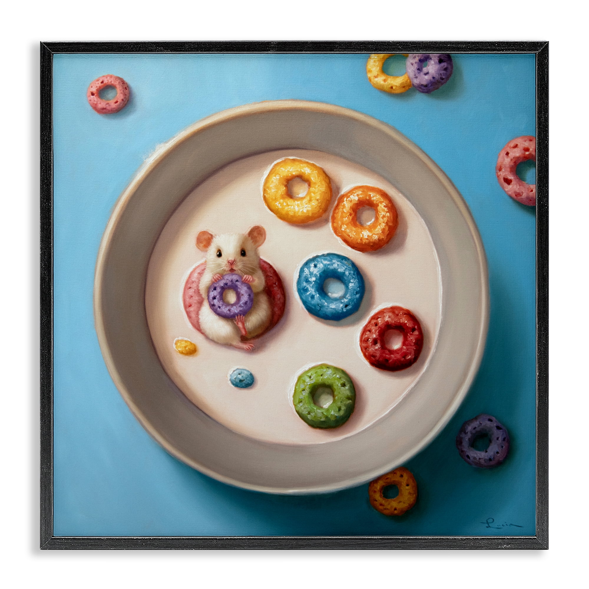 Stupell Industries Morning Dunk Cereal Mouse Black Framed Giclee Art, design by Lucia Heffernan