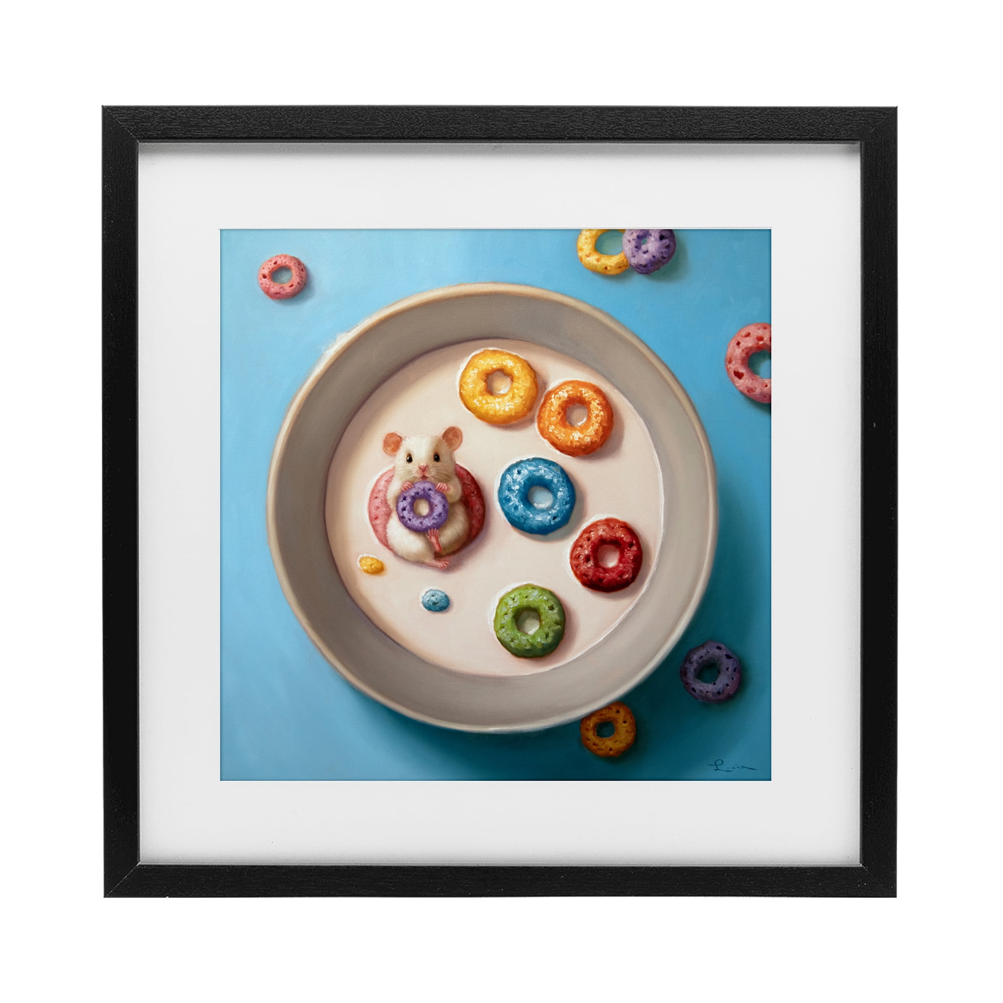 Stupell Industries Morning Dunk Cereal Mouse Black Framed Print Under Glass, design by Lucia Heffernan