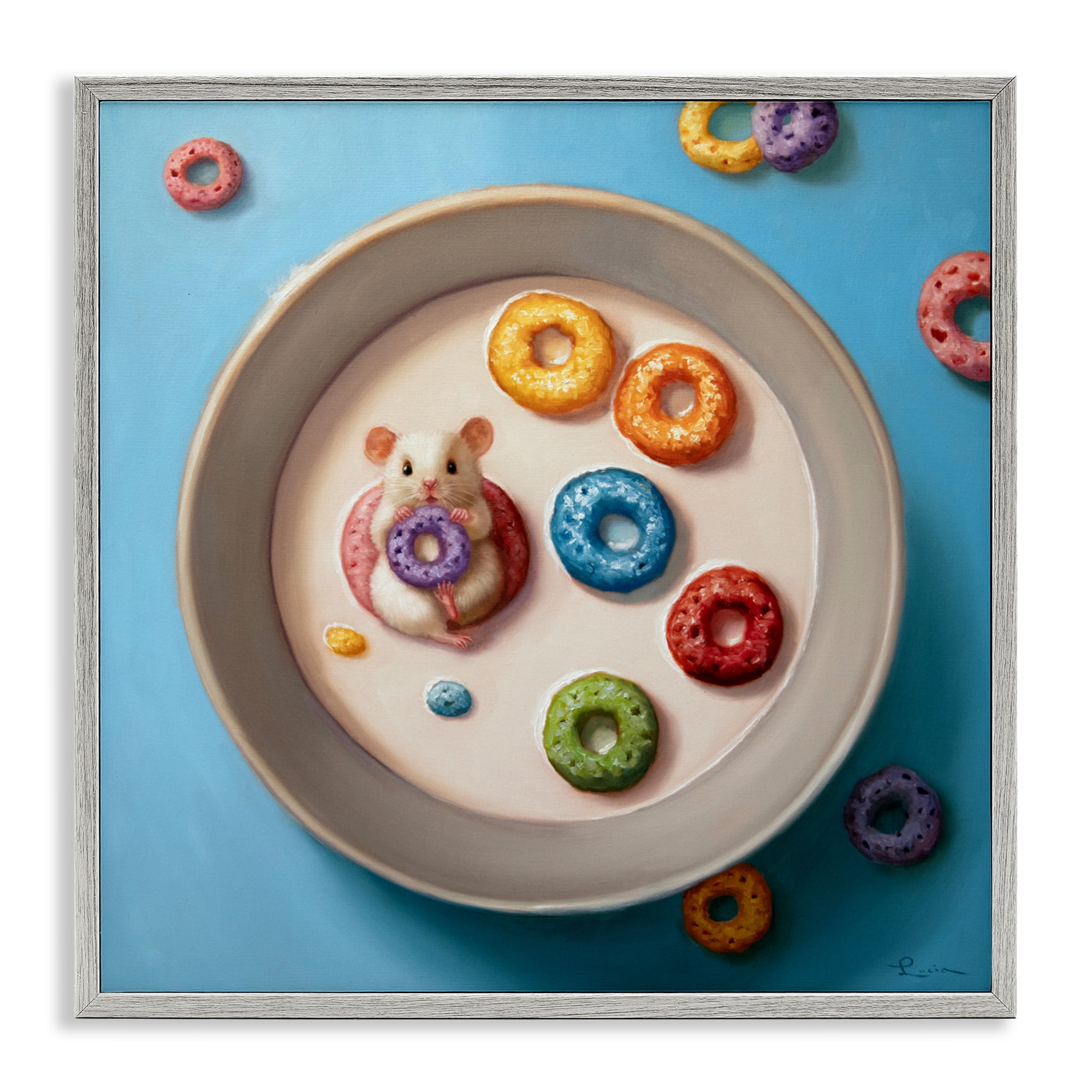 Stupell Industries Morning Dunk Cereal Mouse Gray Framed Giclee Art, design by Lucia Heffernan