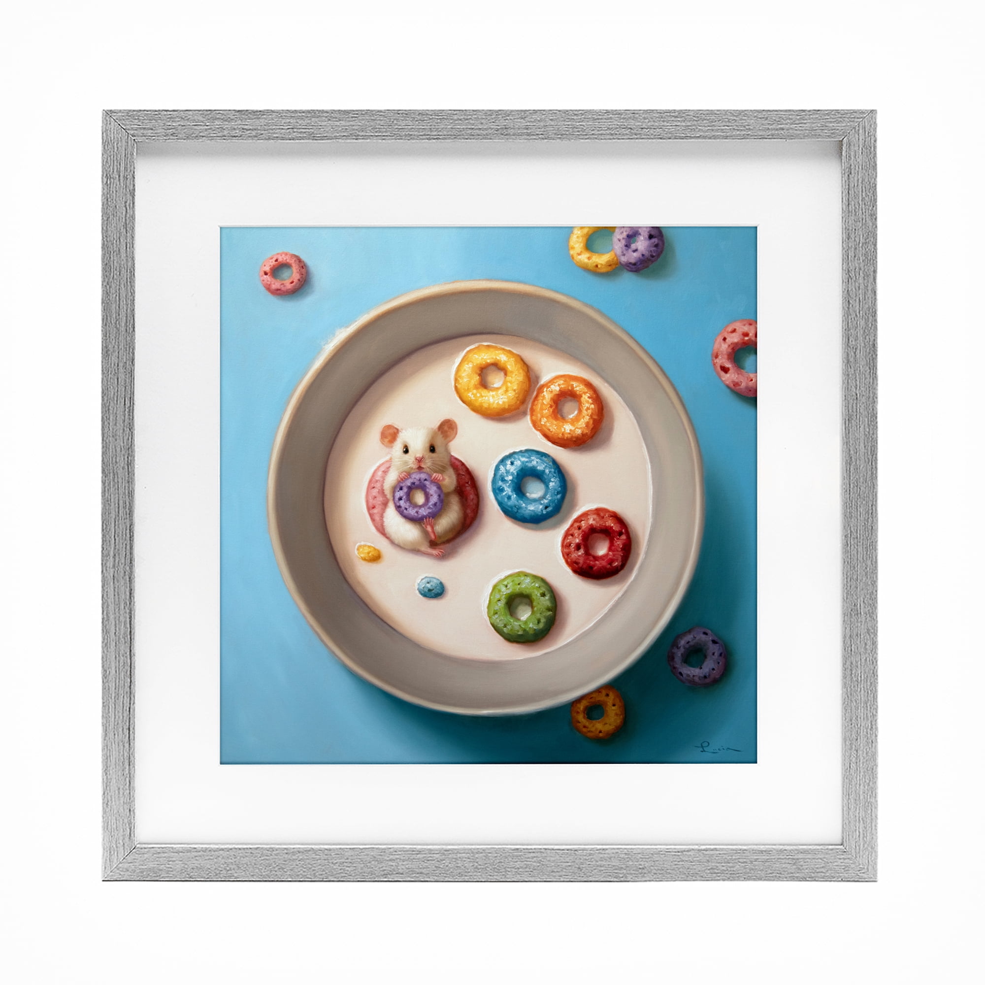 Stupell Industries Morning Dunk Cereal Mouse Gray Framed Print Under Glass, design by Lucia Heffernan