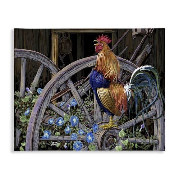 Stupell Industries Morning Glory Rooster Country Charm Painting Wrapped Canvas Canvas Art Print Wall Art, 40 x 30