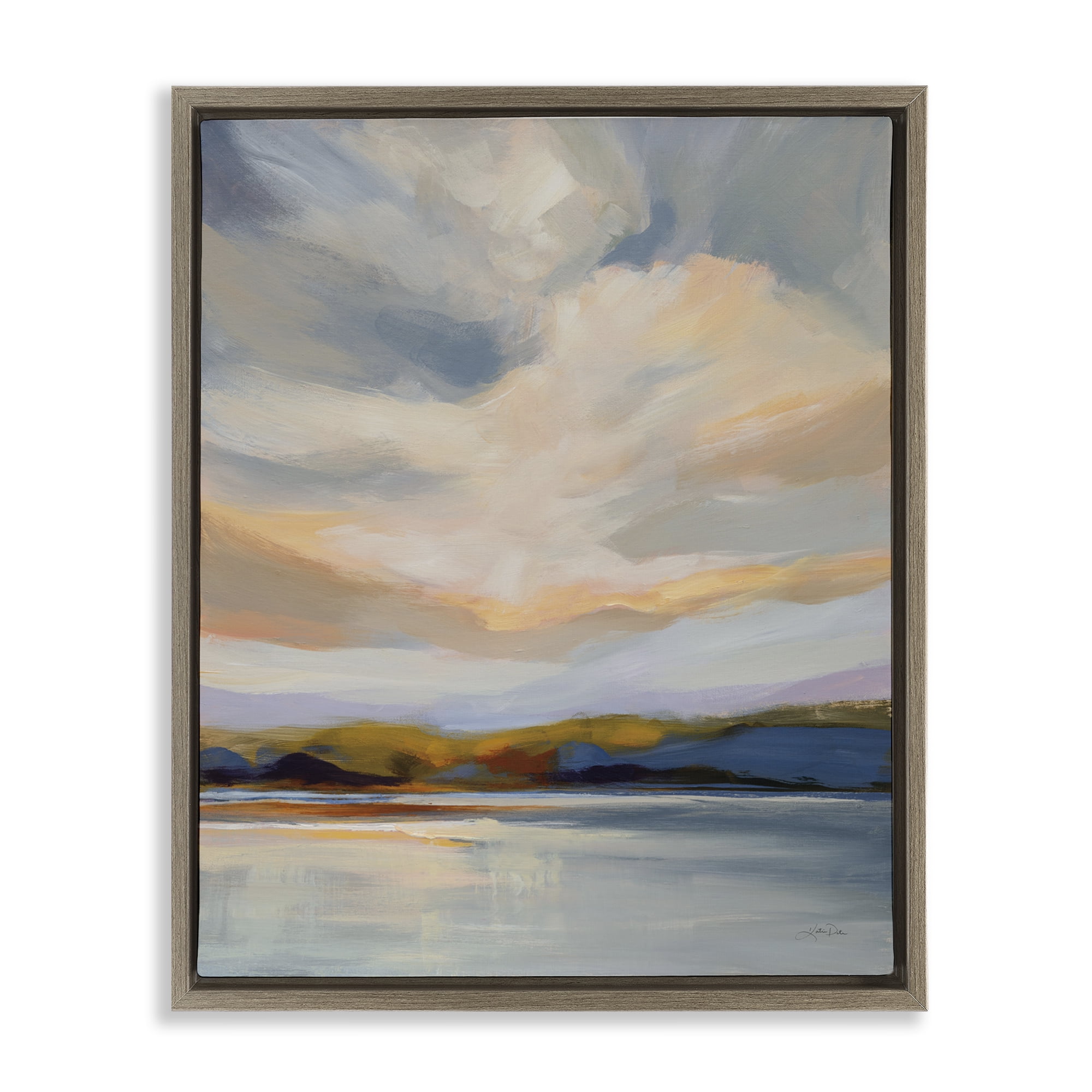 Stupell Industries Morning Glory Seascape Landscape Painting Brown Floater Framed Art Print Wall Art, 25 x 31