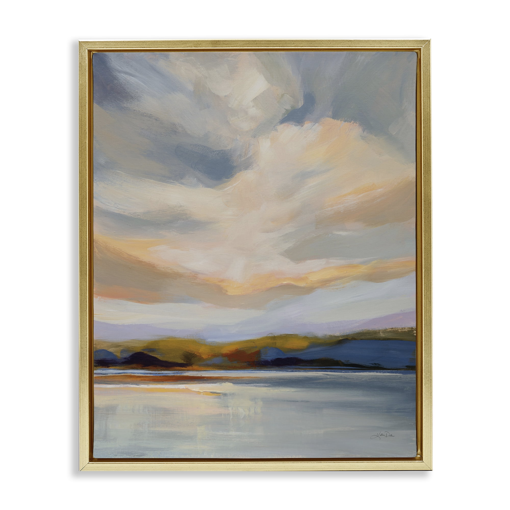 Stupell Industries Morning Glory Seascape Landscape Painting Gold Floater Framed Art Print Wall Art, 17 x 21