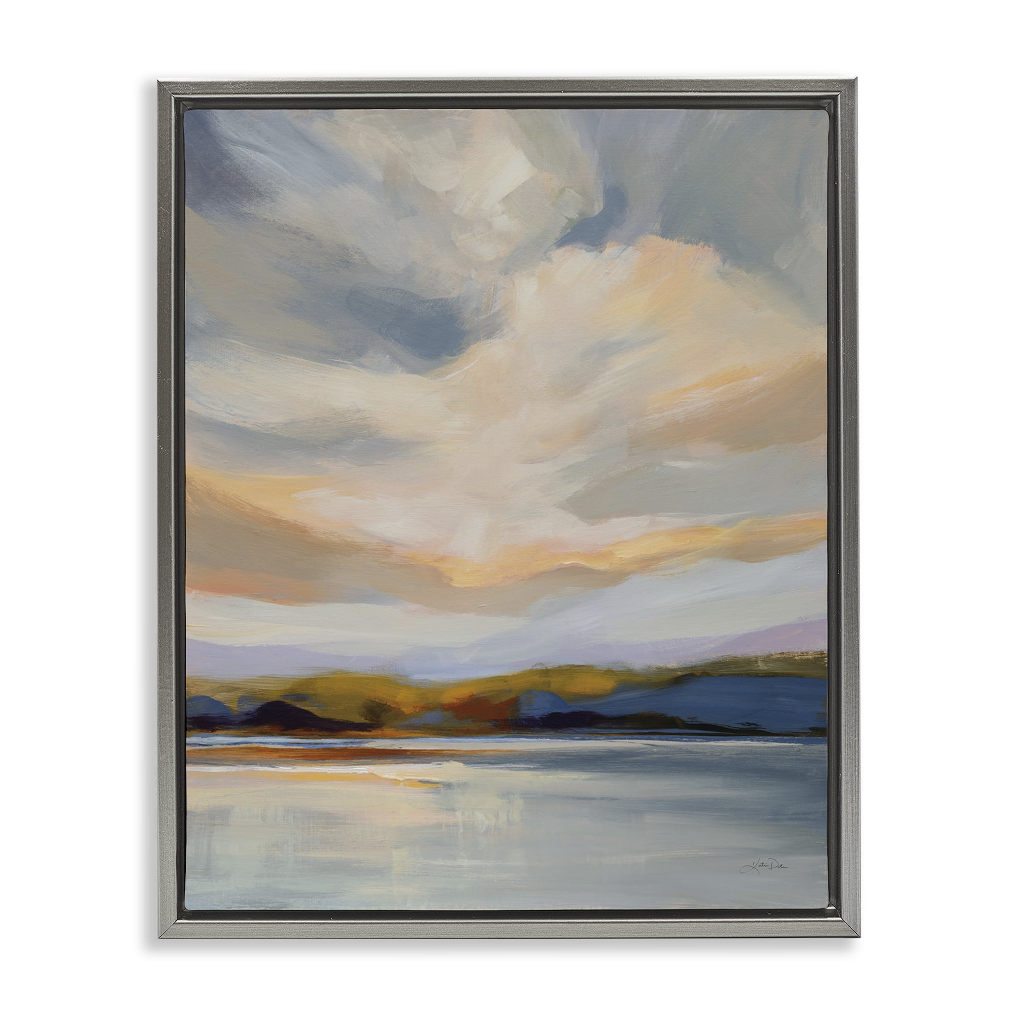 Stupell Industries Morning Glory Seascape Landscape Painting Gray Floater Framed Art Print Wall Art, 17 x 21