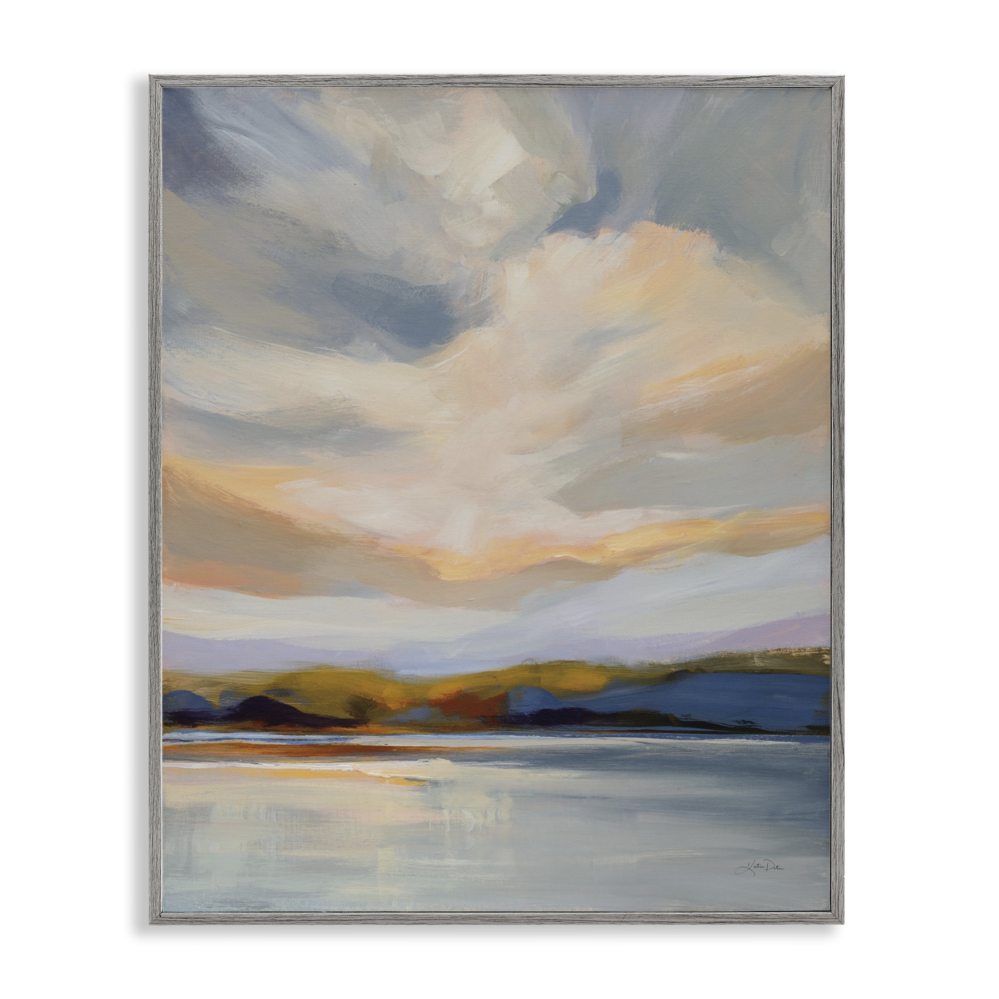 Stupell Industries Morning Glory Seascape Landscape Painting Gray Framed Art Print Wall Art, 24 x 30