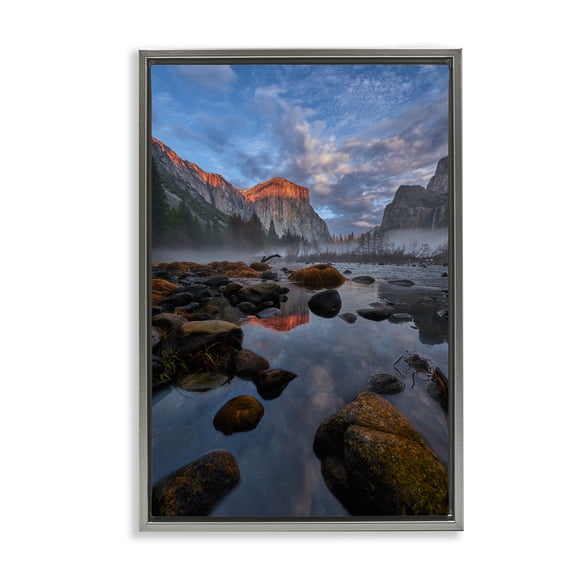 Stupell Industries Morning In The Yosemite Valley Gray Framed Floater Canvas Wall Art, design by Jon Evan