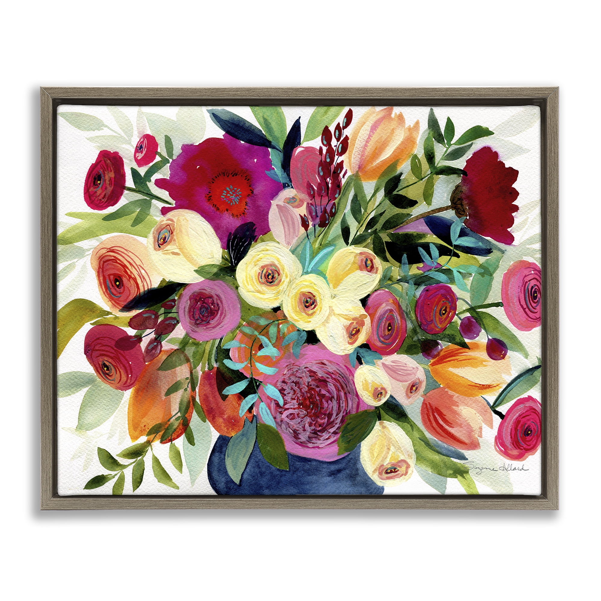 Stupell Industries Morning Joy Bouquet Brown Framed Floater Canvas Wall Art, design by Suzanne Allard