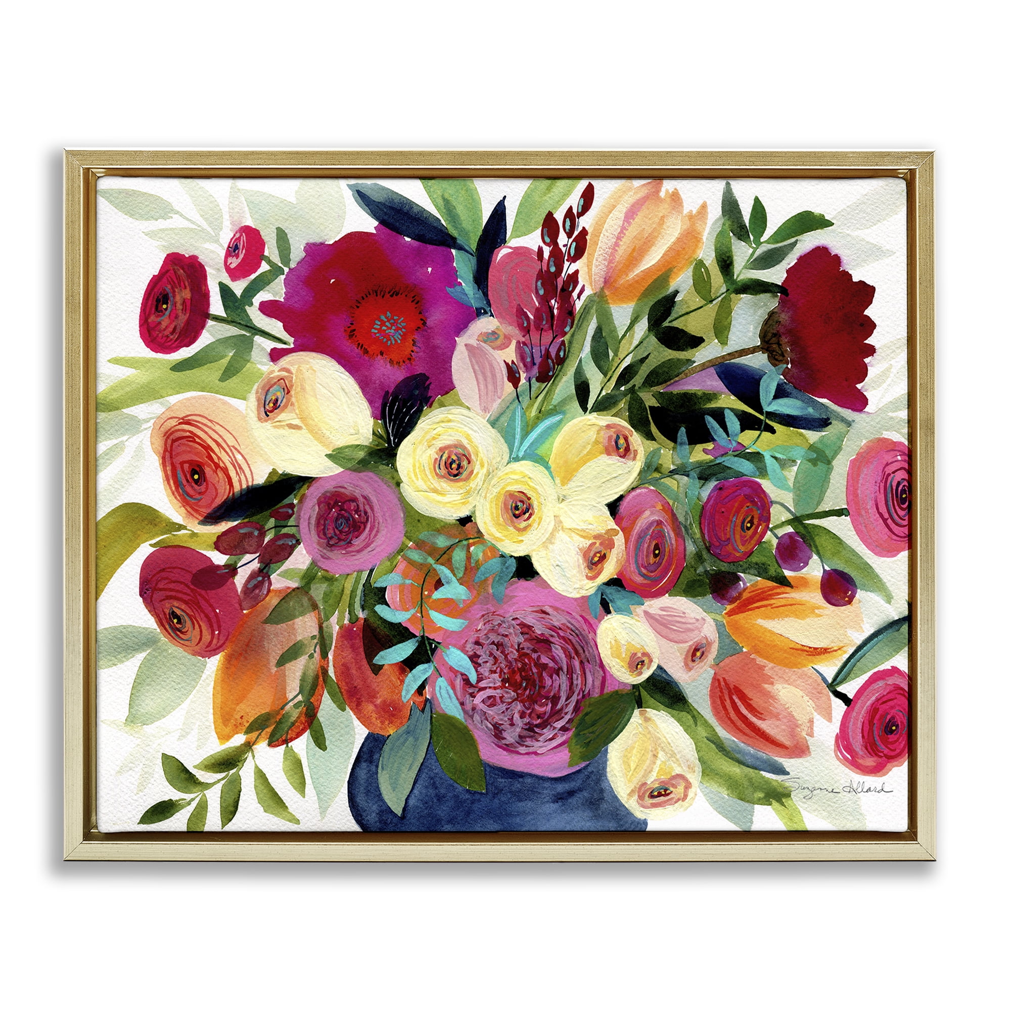 Stupell Industries Morning Joy Bouquet Gold Framed Floater Canvas Wall Art, design by Suzanne Allard