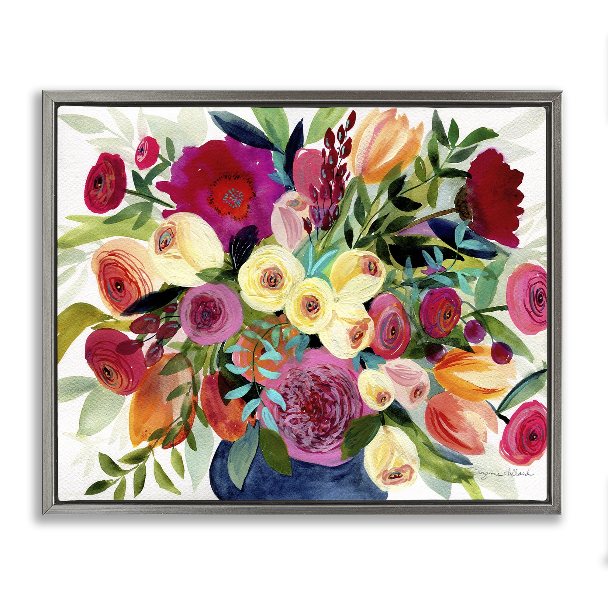 Stupell Industries Morning Joy Bouquet Gray Framed Floater Canvas Wall Art, design by Suzanne Allard