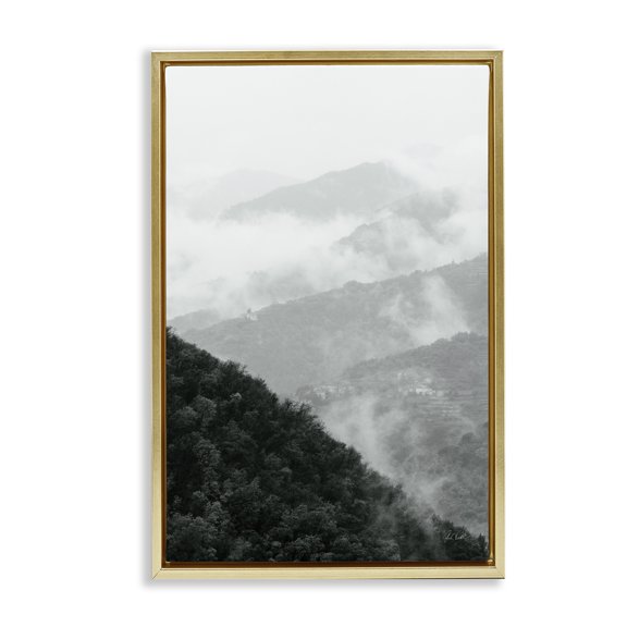 Stupell Industries Morning Mist Forest Gold Framed Floater Canvas Wall Art design by Deborah Revell, 25 x 17