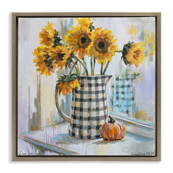 Stupell Industries Morning Reflections Sunflower Impressionism Floral Painting Brown Floater Framed Canvas Art Print Wall Art, 25 x 25