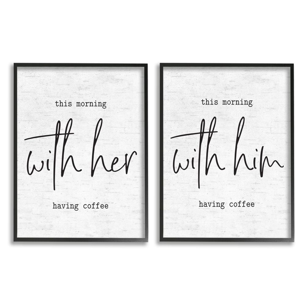 Stupell Industries This Morning With Him and Her Romantic Couple Phrase Framed Wall Art Design by Lettered and Lined, 2 Piece, 11" x 14", Black Framed