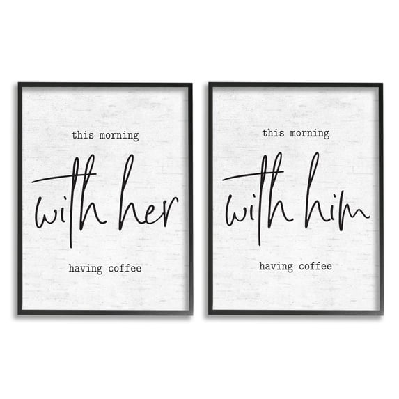 Stupell Industries This Morning With Him and Her Romantic Couple Phrase Framed Wall Art Design by Lettered and Lined, 2 Piece, 11" x 14", Black Framed
