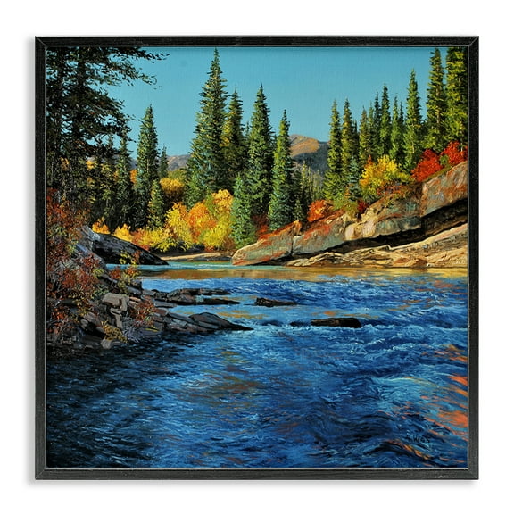 Stupell Industries Morning Rushing River Landscape & Nature Painting Black Framed Art Print Wall Art, 12 x 12