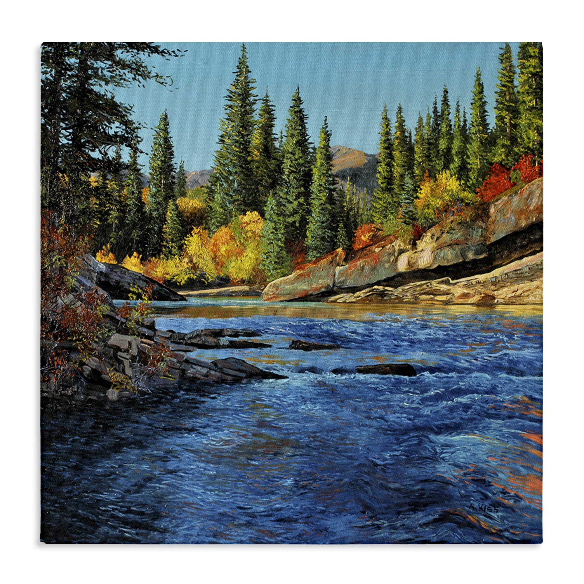 Stupell Industries Morning Rushing River Landscape & Nature Painting Wrapped Canvas Art Print Wall Art, 30 x 30