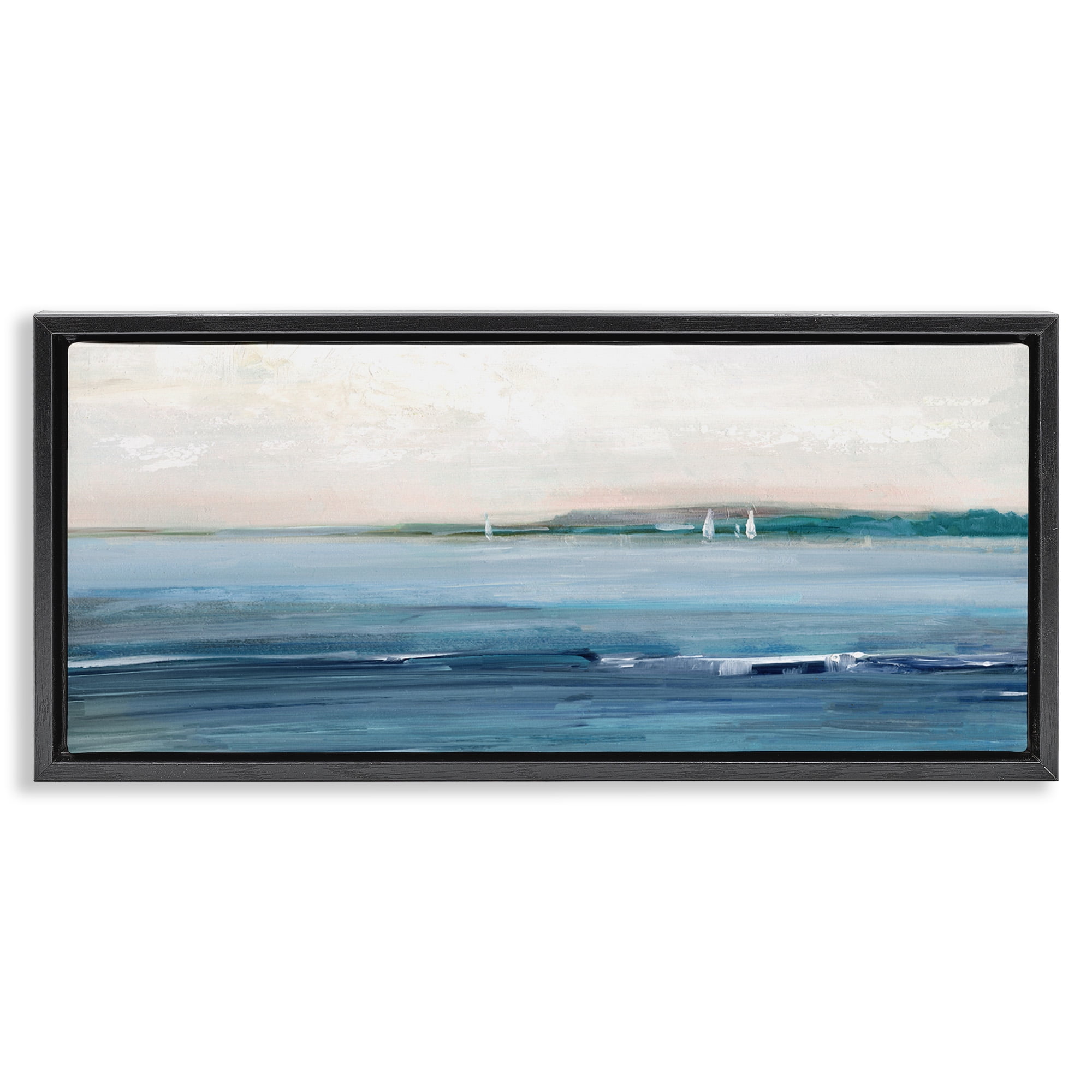 Stupell Industries Morning Sky Abstract Ocean Nature Painting Black Floater Framed Canvas Art Print Wall Art, 31 x 14