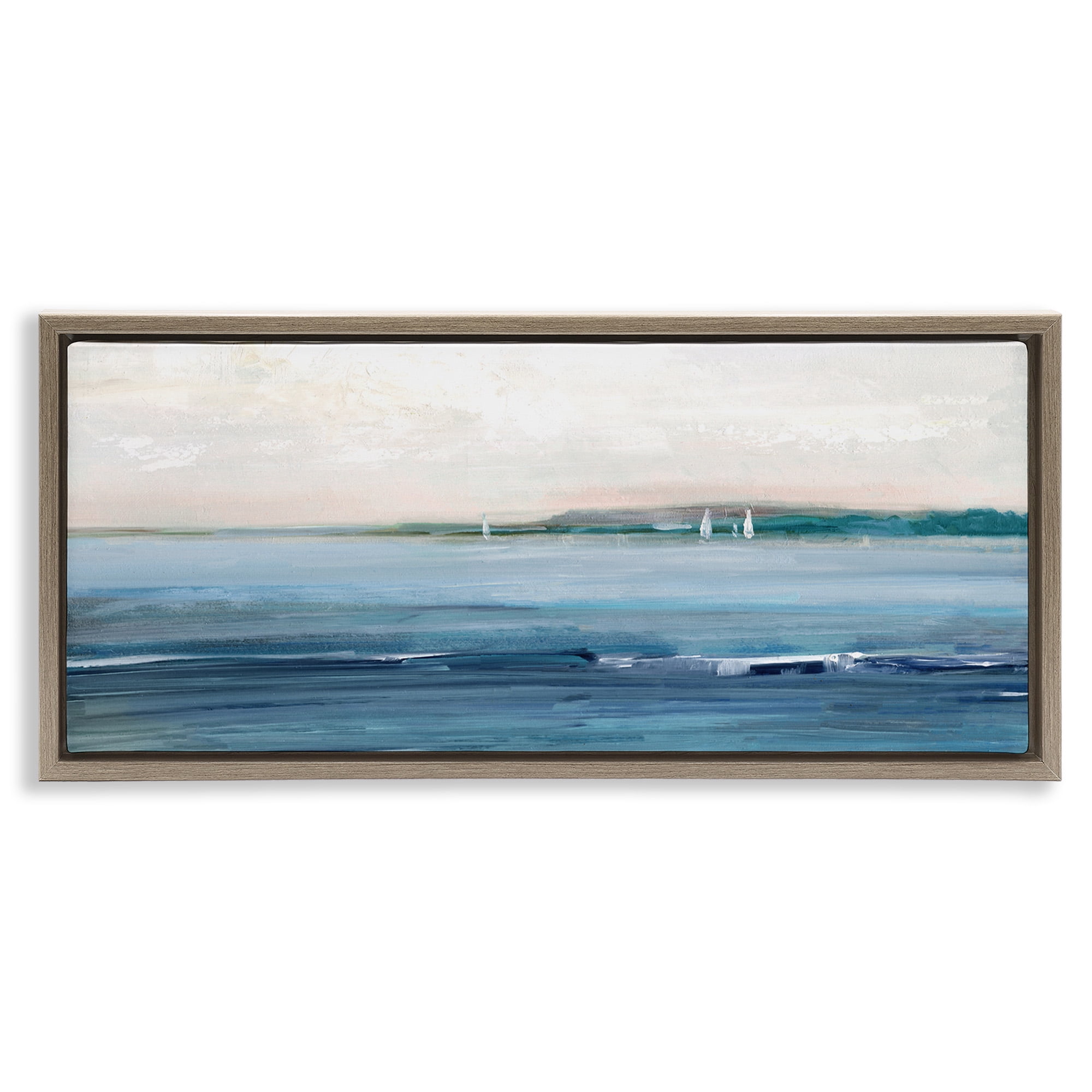 Stupell Industries Morning Sky Abstract Ocean Nature Painting Brown Floater Framed Canvas Art Print Wall Art, 31 x 14