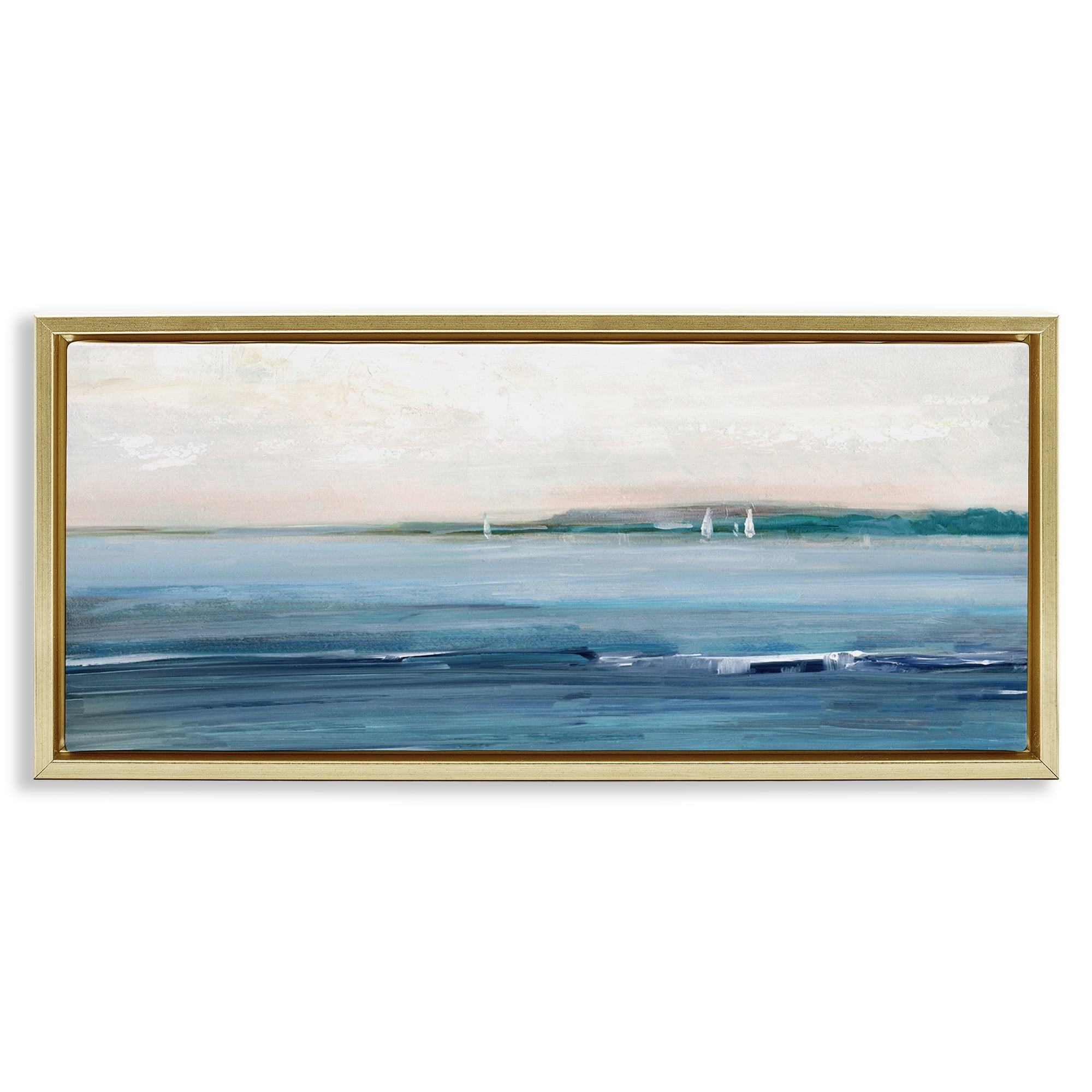 Stupell Industries Morning Sky Abstract Ocean Nature Painting Gold Floater Framed Canvas Art Print Wall Art, 25 x 11