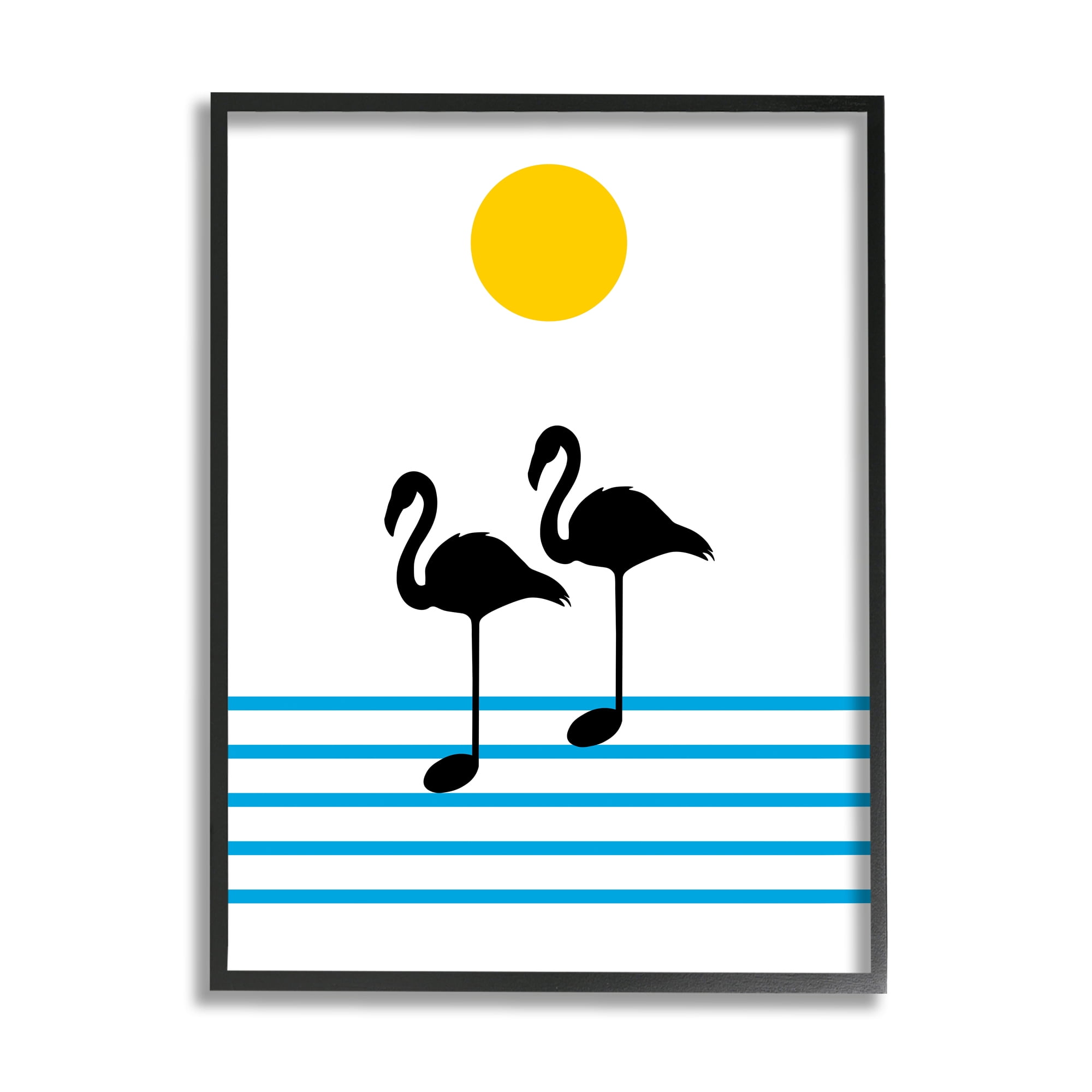 Stupell Industries Morning Sound Flamingo Silhouettes Music Chart Abstraction Beauty & Fashion Painting Black Framed Art Print Wall Art, 24 x 30